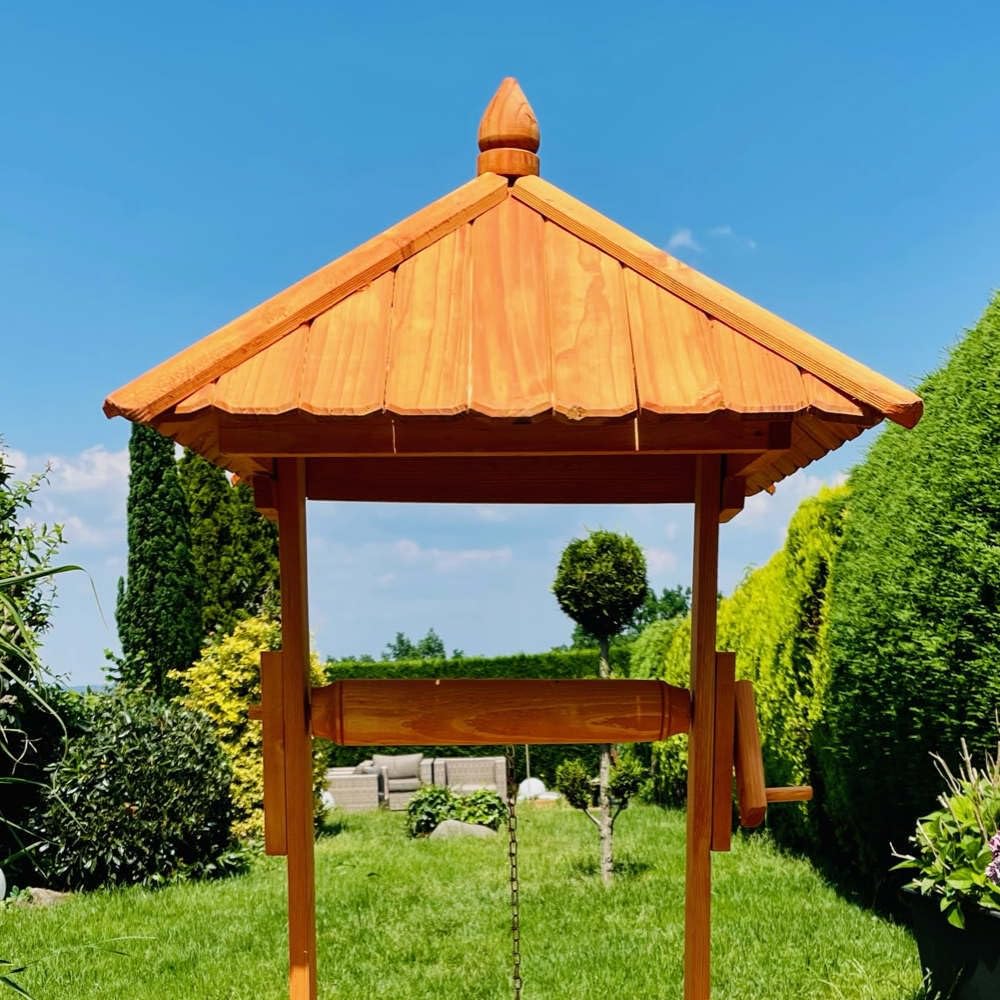 Dekoracyjna fontanna ośmiokątna z drewna, brązowa, wysokość 130 cm, fontanna ogrodowa, impregnowana