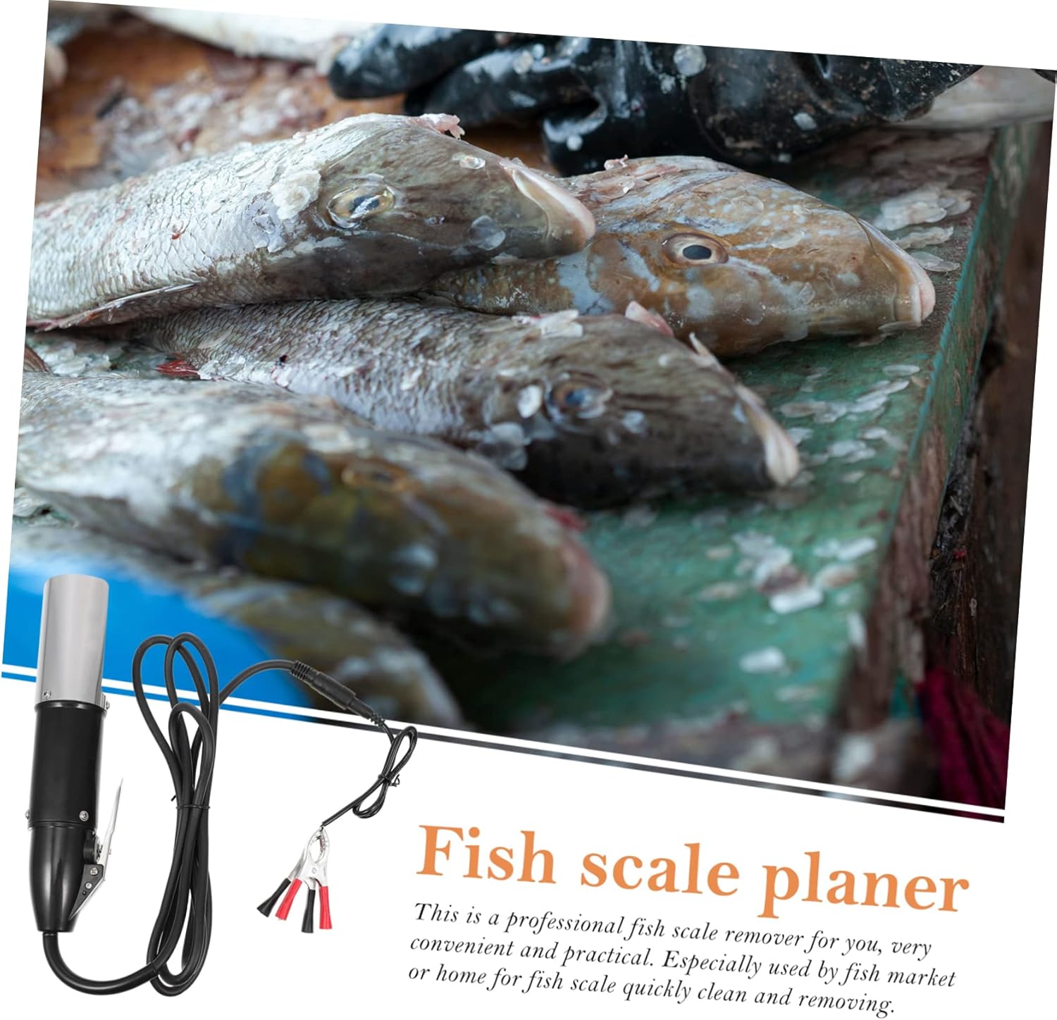 KICHOUSE 1set Electric Scale Scraper Machine Fish Scaling Tool for Home and Commercial Use Efficient and Safe Fish Scaler Includes Machine and Battery Clamps