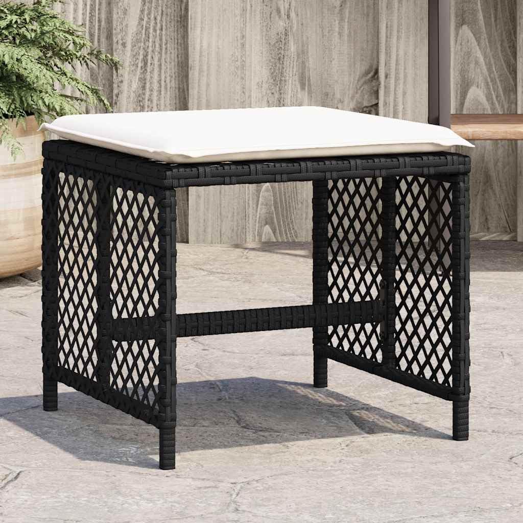 Mangloder - Sgabello da giardino con cuscino, 4 pezzi, nero, 41 x 41 x 36 cm, in polyrattan, resistente alle intemperie, ai raggi UV, in acciaio verniciato a polvere, per balcone, terrazza, salotto