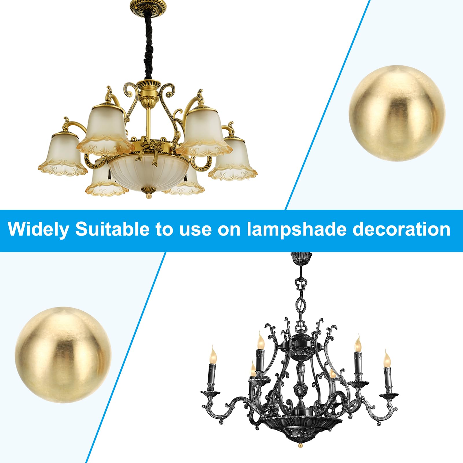 PATIKIL 25mm Pomelli Sfera per Lampade, 1 Set Dadi a Testa Bombata Ottone Massiccio per Paralume, con Adattatore Riduzione Ottone per Lampade Tavolo e Terra