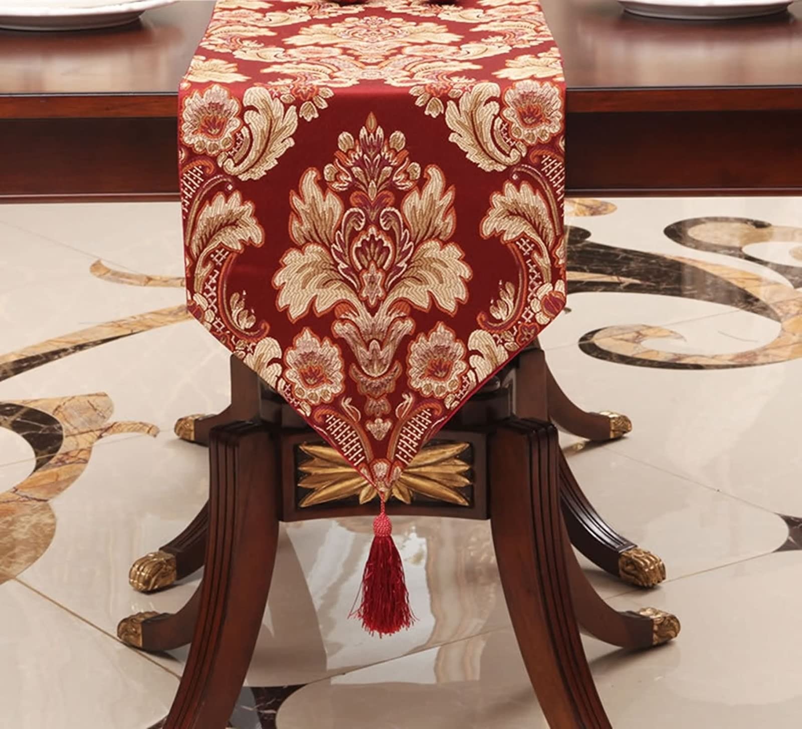 Table Runner da tavolo rosso, decorazione natalizia, con nappe, in seta, 33 x 190 cm, decorazione per tavolo di Natale