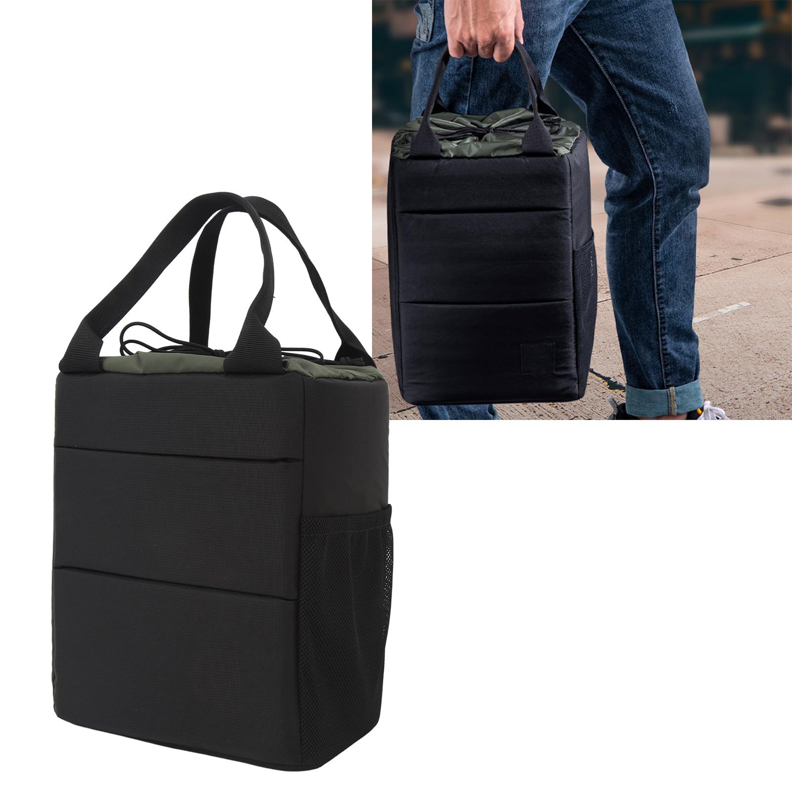 Custodia per fotocamera, tessuto impermeabile antiurto ispessito rimovibile separatore fotocamera borsa fotografica fodera di grande capacità morbida trazione a mano per A9 per R6, Nero e verde