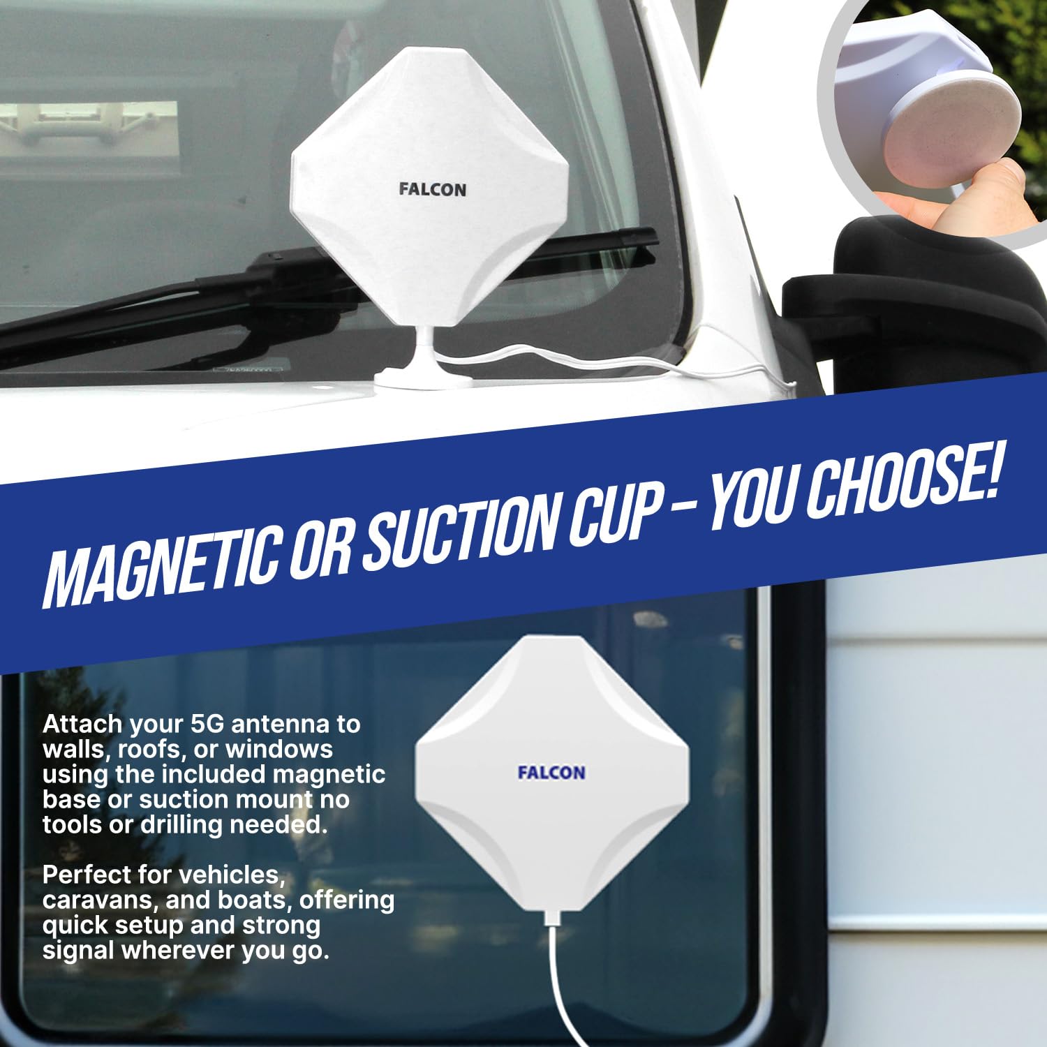 Falcon EVO Mobile Deluxe – Portable 5G Amplified Antenna Including 3400Mbps 5G Portable Router (Nano & eSIM Compatible) + Accessories