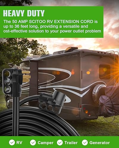Miniatura 7 de SCITOO Cable de extensión RV de 36 pies y 50 amperios, cable de alimentación para remolque, autocaravana, cámper con mango negro, cables de