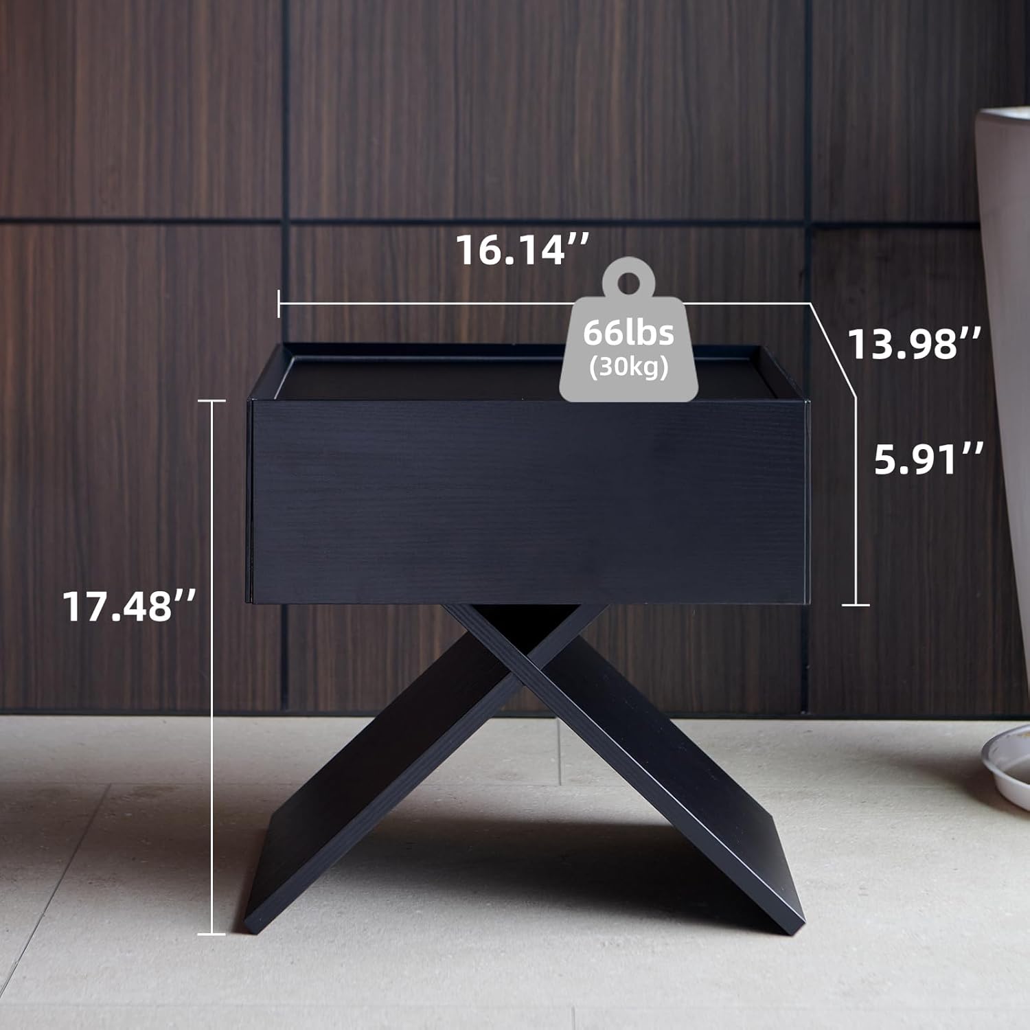 Side Table End Table Living Room Blend of Classic and Modern Elements X-Shape Design with a Steady Floor-Standing Creating a Warm Atmosphere, Wooden Nightstand for Bedroom Black