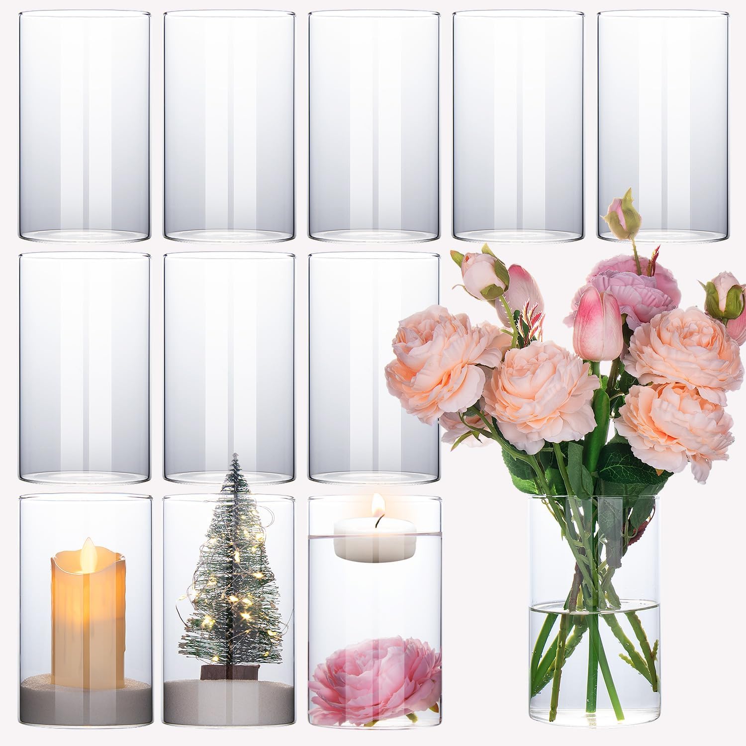 12pcs Glass Cylinder Vases for Centerpieces, 6 Inch Tall