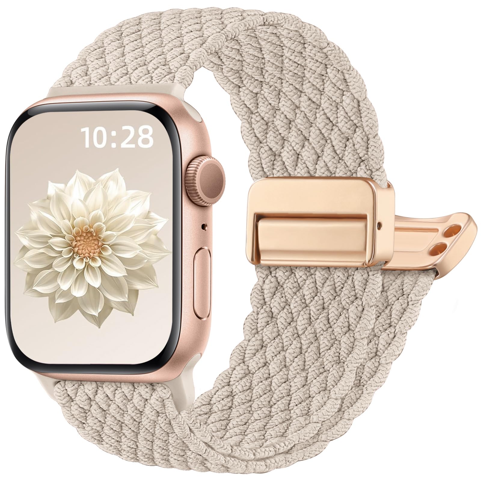 Oielai Geflochten Band Kompatibel mit Apple Watch Armband 40mm 41mm 38mm 42mm Damen Herren – Einstellbares Magnetverschluss Nylonband für iWatch Armband Series 11 10 9 8 7 6 5 4 3 2 1 SE, Milchtee