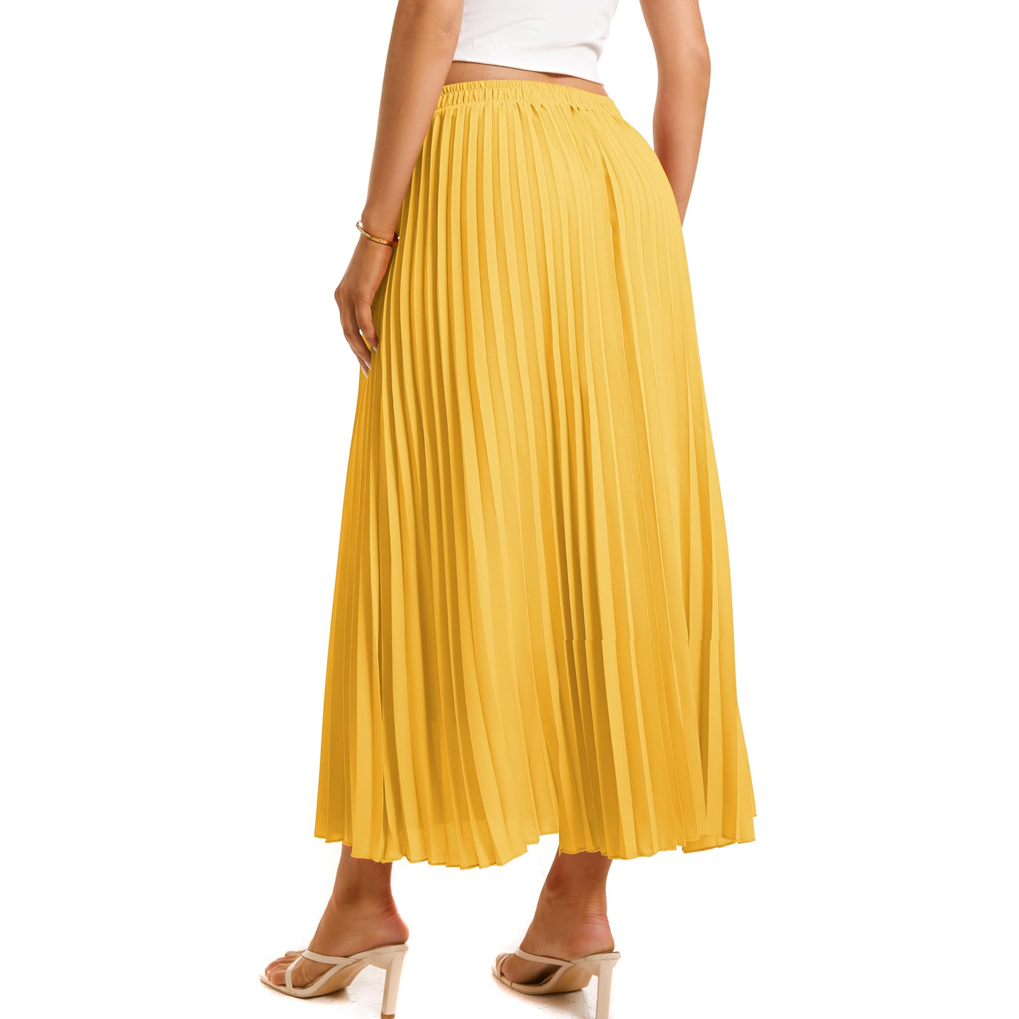 Damen-Faltenrock, hohe Taille, elastisch, Stretch, lang, knöchellang, schwingend, A-Linie, Strand, Maxirock