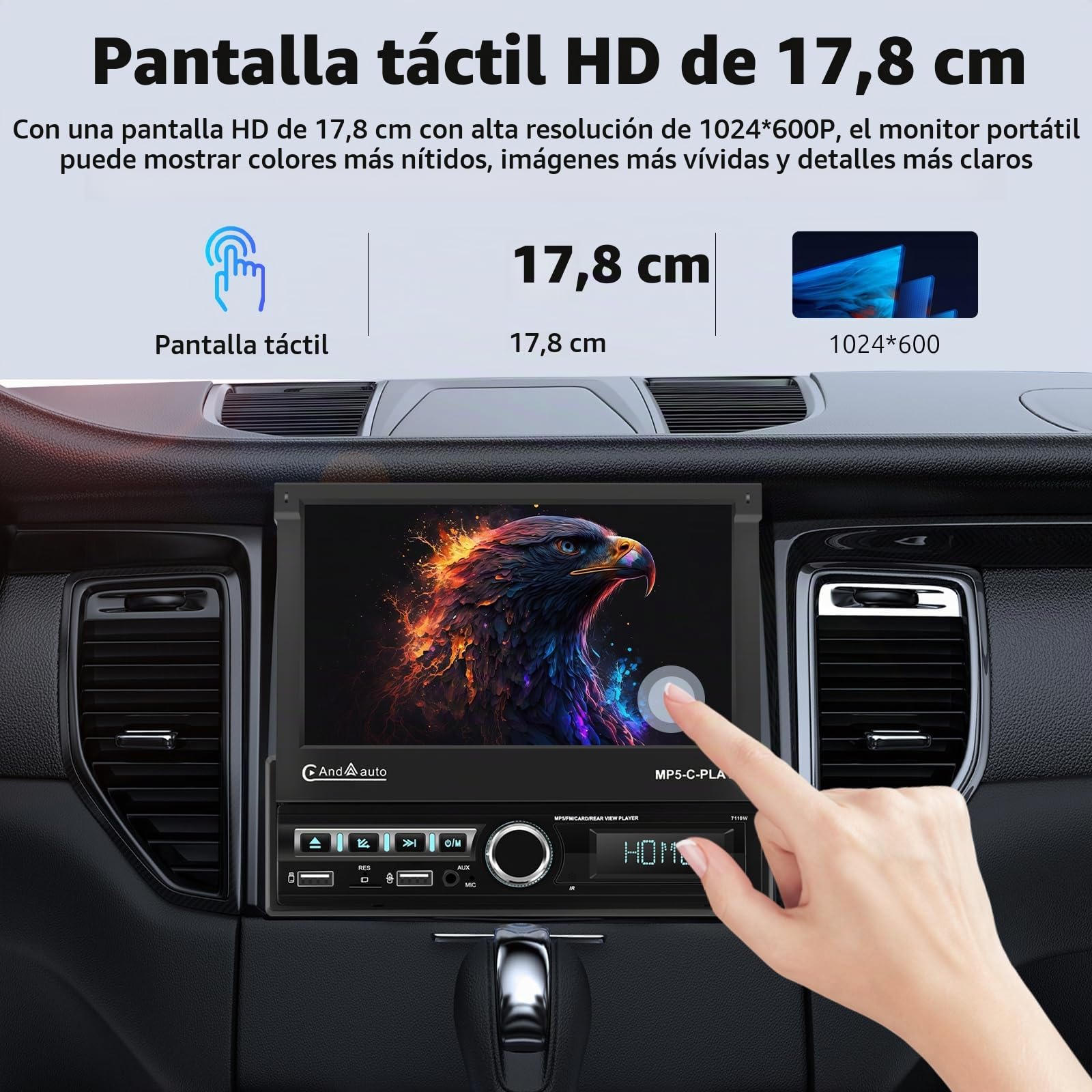 VECHTEL Radio Coche Bluetooth con Carplay Android Auto Inalámbrico, Autoradio 1 DIN con Retráctil Eléctrico Pantalla Táctil de IPS HD 7 Pulgadas Soporte Bluetooth Mirror Link Radio FM 2USB/AUX Cámara