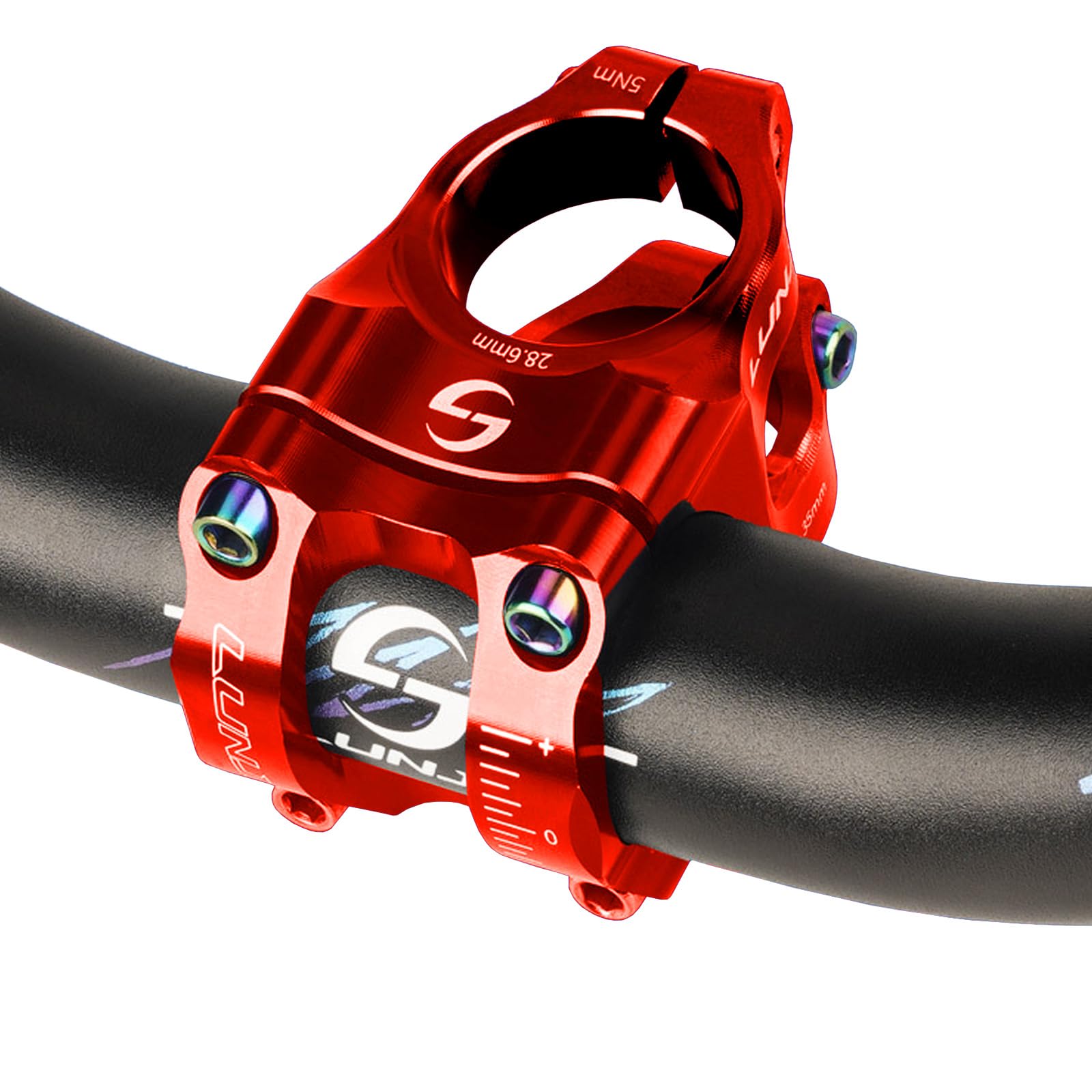 CNC aluminum alloy mountain bike handlebar, high-strength hollow short stem, suitable for most bicycles, road bikes, mountain bikes, BMX bikes, fixed gear bikes, downhill bikes (Red)