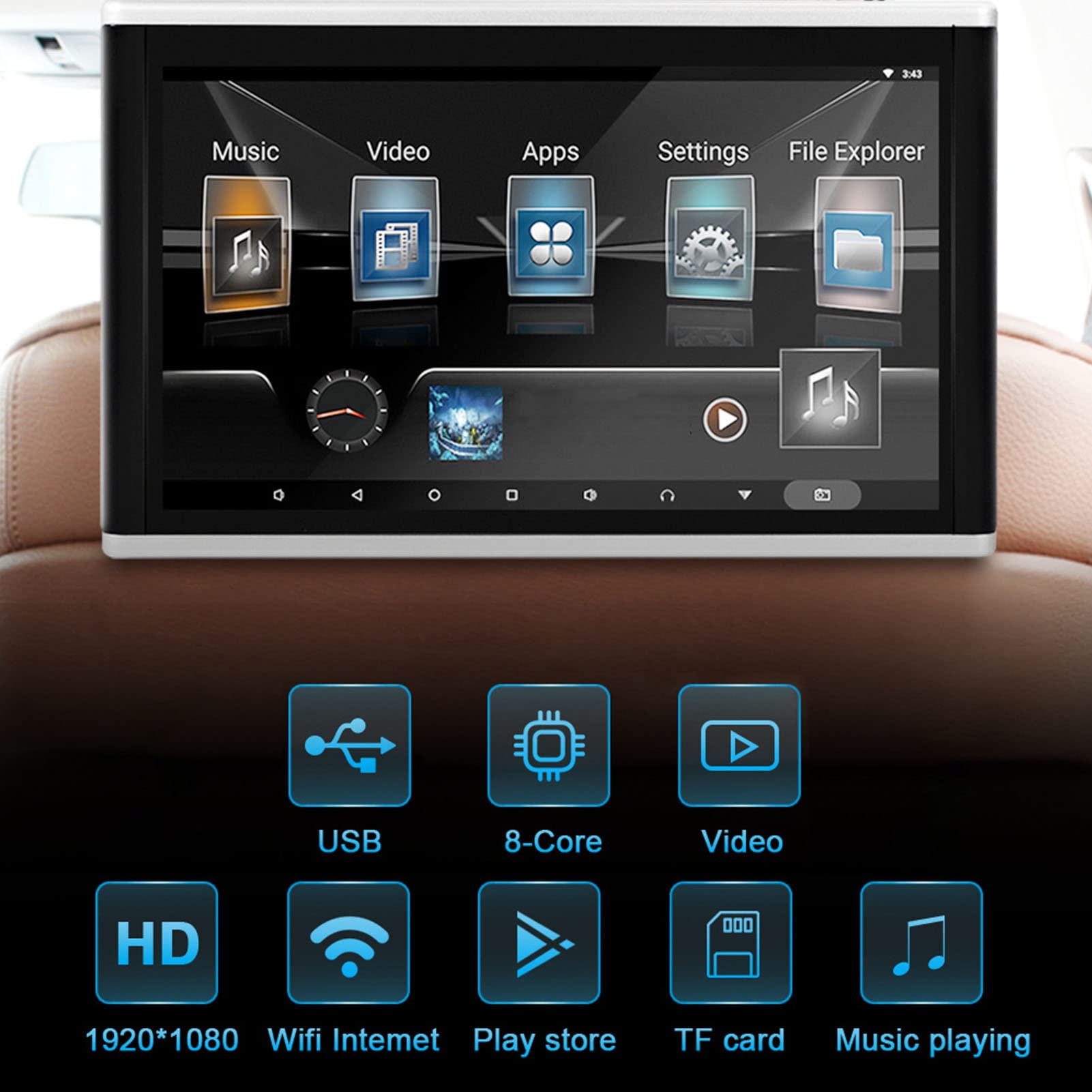 Pantalla Multimedia para Autom¨®vil, Reproductor de DVD para Reposacabezas para Conectar Tel¨¦fonos M¨®viles, Tabletas y Otros Dispositivos Inteligentes para Reproducir Videos,