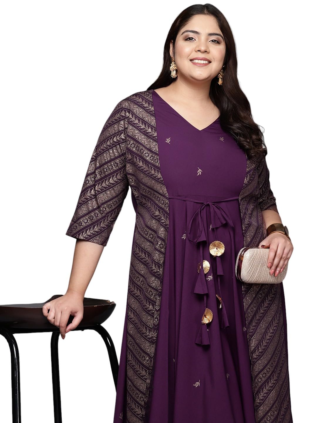 A Plus by AhalyaaWomen's Crepe Fit and Flare Maxi Ethnic Dresses