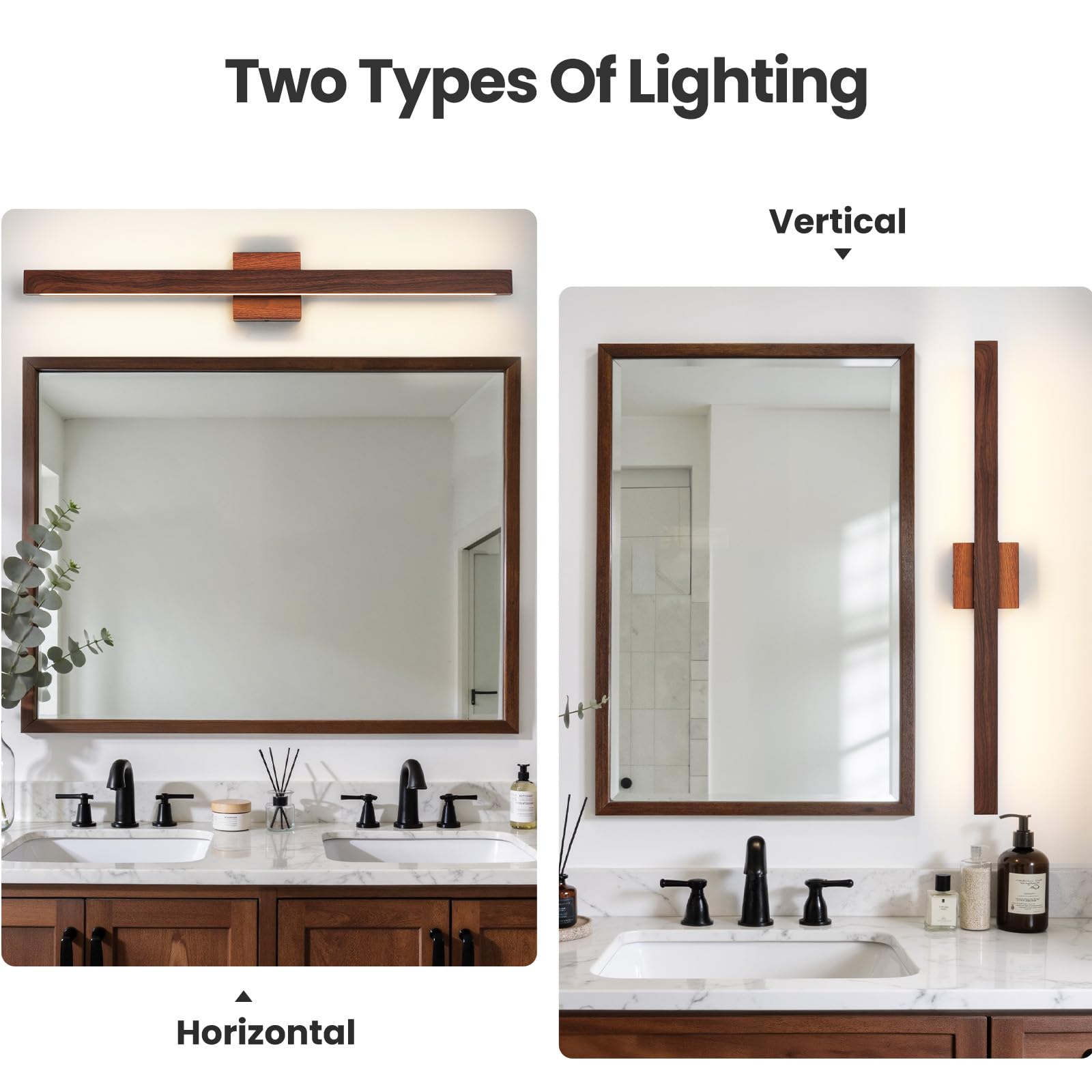 Moderna lampada da bagno sopra lo specchio, 81 cm, finitura in legno marrone, barra luminosa da 26 W, dimmerabile, 5 CCT, luci LED per illuminazione da parete del bagno sopra lo specchio