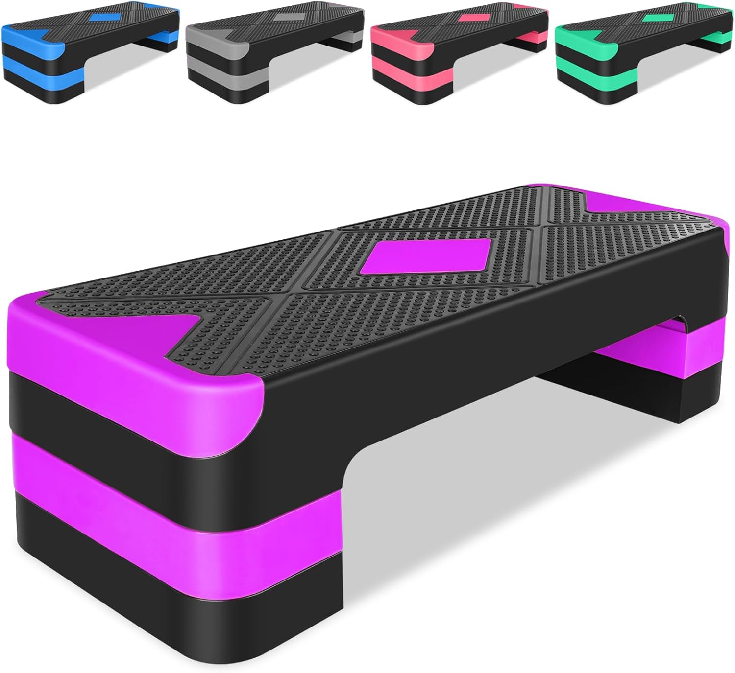 MIUDGIG 27" Exercise Workout Aerobic Step Platform Trainer, Adjustable Fitness 4-6-8in Exercise Stepper Workout with 4 Risers, Aerobics Stepper Workout Stepper for Home Gym Cardio Strength & Training
