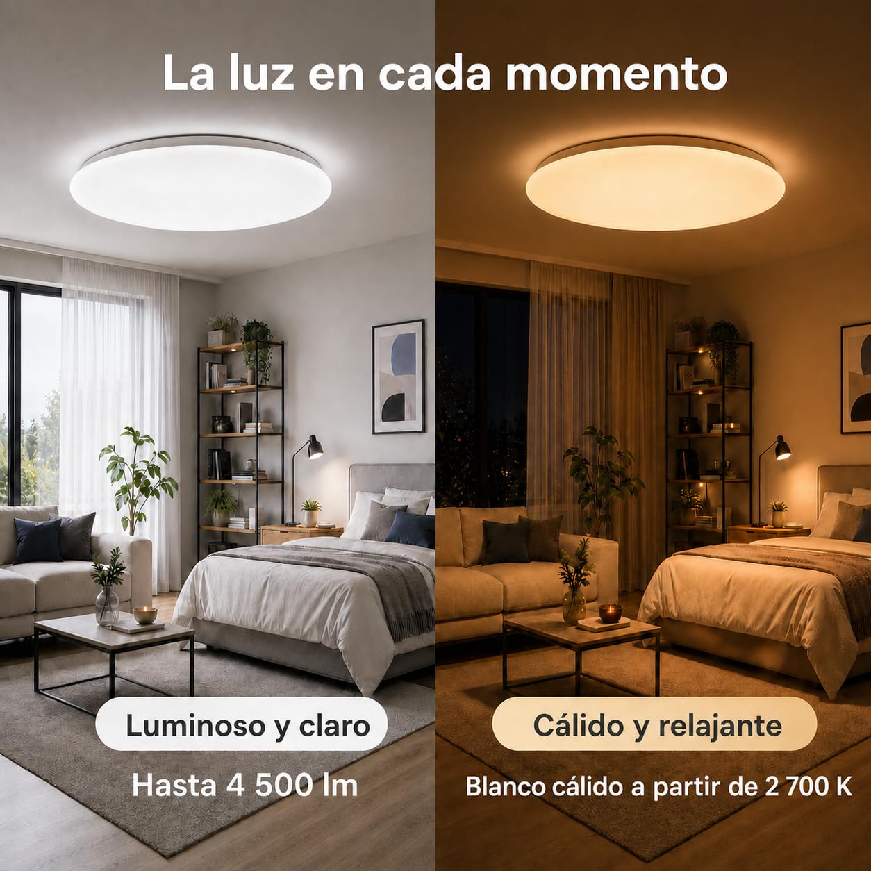 Yeelight Lampara Techo Inteligente 50cm, 4500LM RGBCW Plafon LED Techo Regulable, 2700K-6500K, Instalación Rápida, 16 Millones de Colores DIY, Compatible con Alexa y Google, App/Mando a Distancia