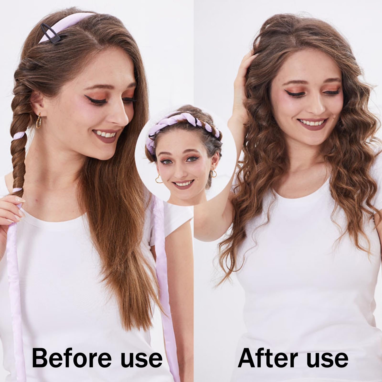 DAVBNM 2 Pcs Satin Heatless Curlers Headband, No Heat Curls, Overnight Hair Curlers to Sleep In, Gift for Long Hair Volume 160cm (Pink) - Image 4