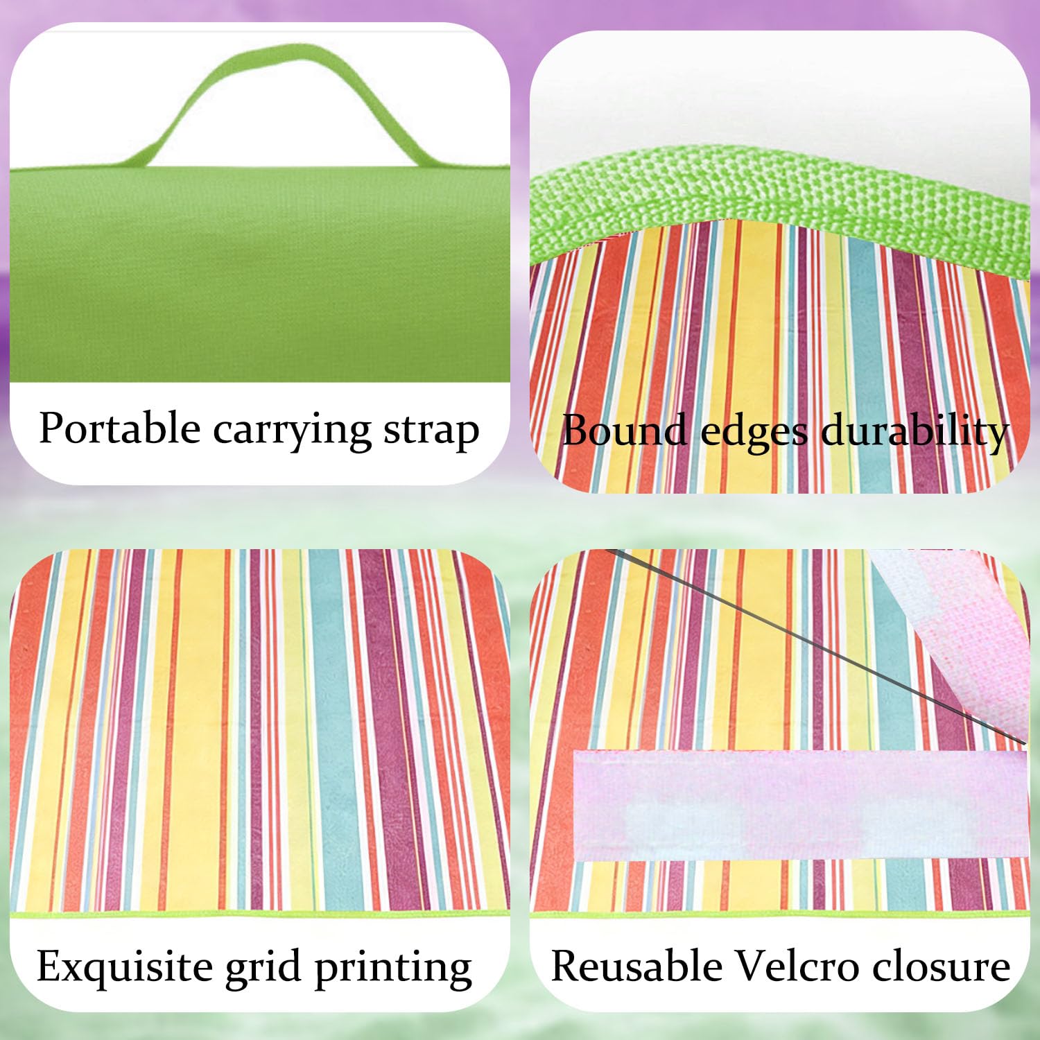 Couverture Pique Nique,200x200cm Grand Tapis Pique Nique avec Poignée,Portable,imperméable,Adaptée Plage Barbecue Parc,Camping Voyage(Rayures Colorées) - 5