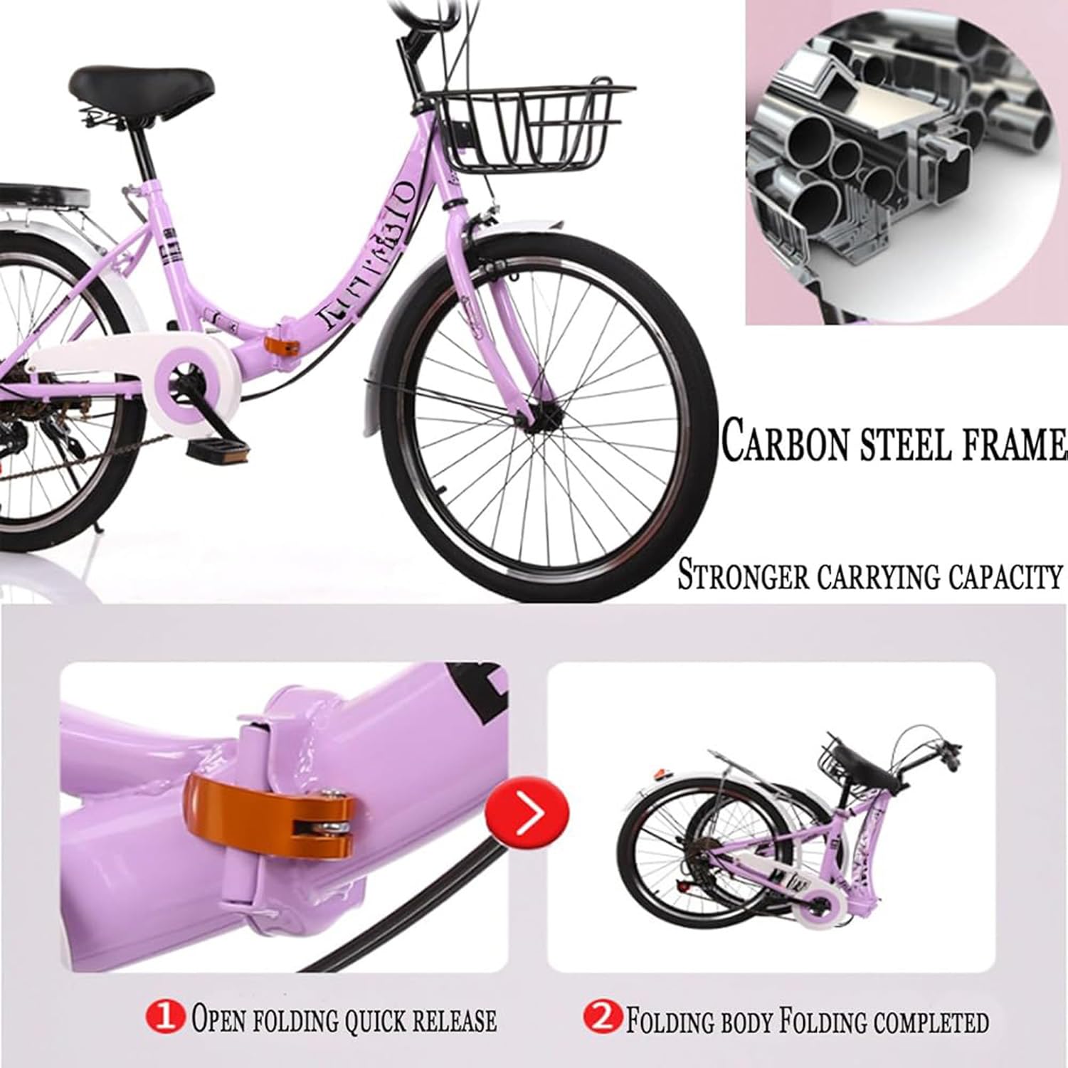 Faltrad, Leichtes Klapprad aus hochkohlenstoffreichem Stahl Höhenverstellbar, 7 Gänge, Premium Retro Mountainbike für Frauen Erwachsene Männer (Schwarz, 20 In)