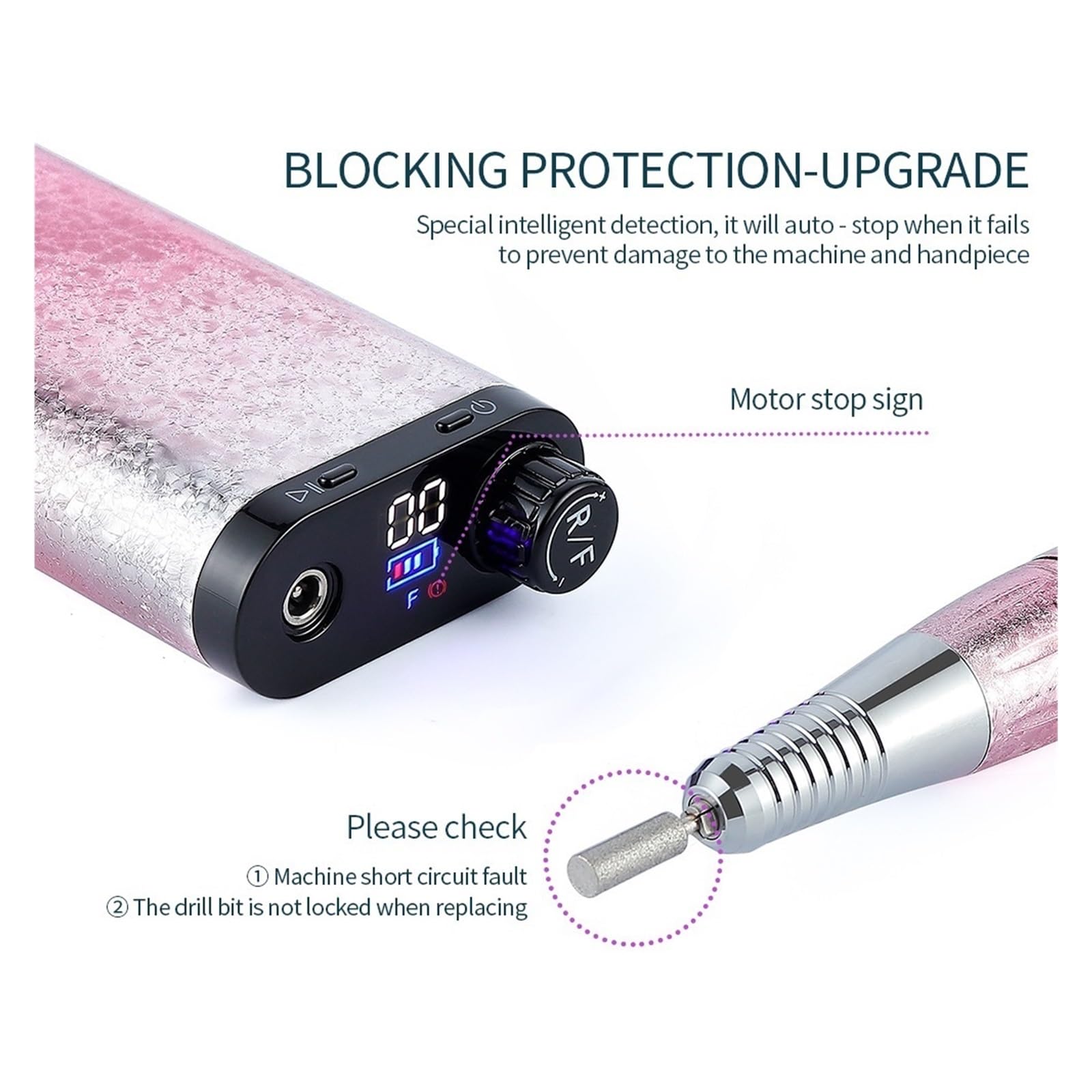 Lima elettrica per unghie 35000 RPM Wireless Nail Drill Machine Portable Nail Master Rimozione veloce delle unghie Forte Manicure Pedicure Lucidatura Fresa Lima precisa(Pink)