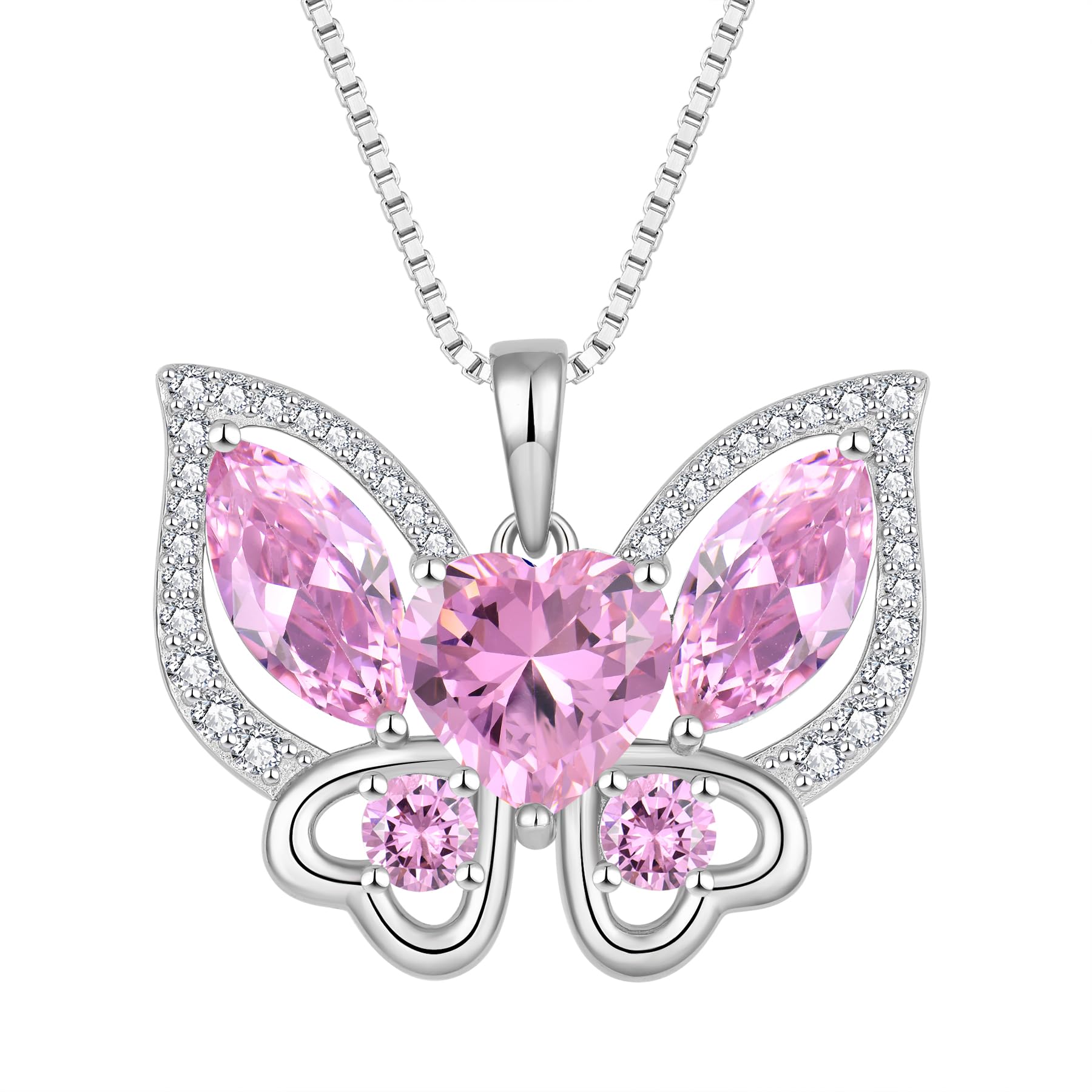 Lwsary Butterfly Pendant Necklace 925 Sterling Silver Birthstone Jewelry Gifts for Women