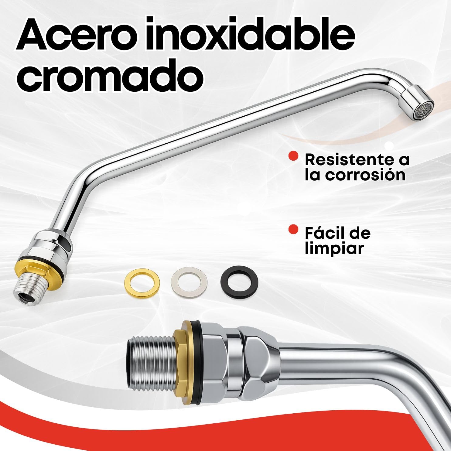 GOLDMAN SERVICE | Caño alto Giratorio con Aireador para Grifo de pedal de cocina industrial | Cuello de Cisne Cromado Acero Inoxidable – Recambio Profesional para Fregaderos de Hostelería