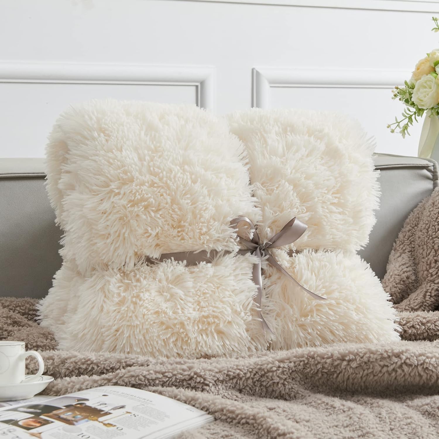 GONAAP Fuzzy Faux Fur Throw Blanket Ivory Super Soft Cozy Plush Fuzzy Shaggy Blanket for Couch Sofa Bed (Ivory, Throw(40"x50")) - Image 6