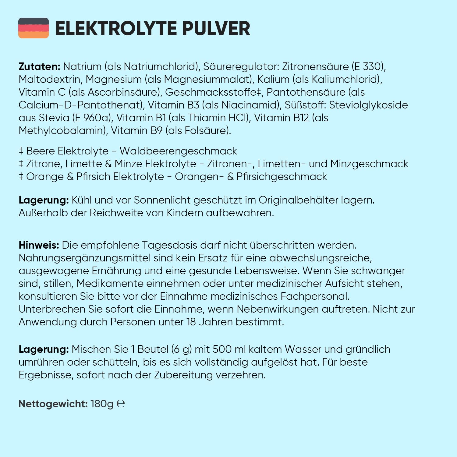 WeightWorld Zuckerfrei Elektrolyte Pulver - 1280mg Electrolyte pro Beutel | Mit 6 Vitamine & 3 Minerale, Vitamin C, B1, B3, B5, B9, B12, Magnesium, Kalium, Natrium, 3 Geschmacksrichtungen, 30 Beutel