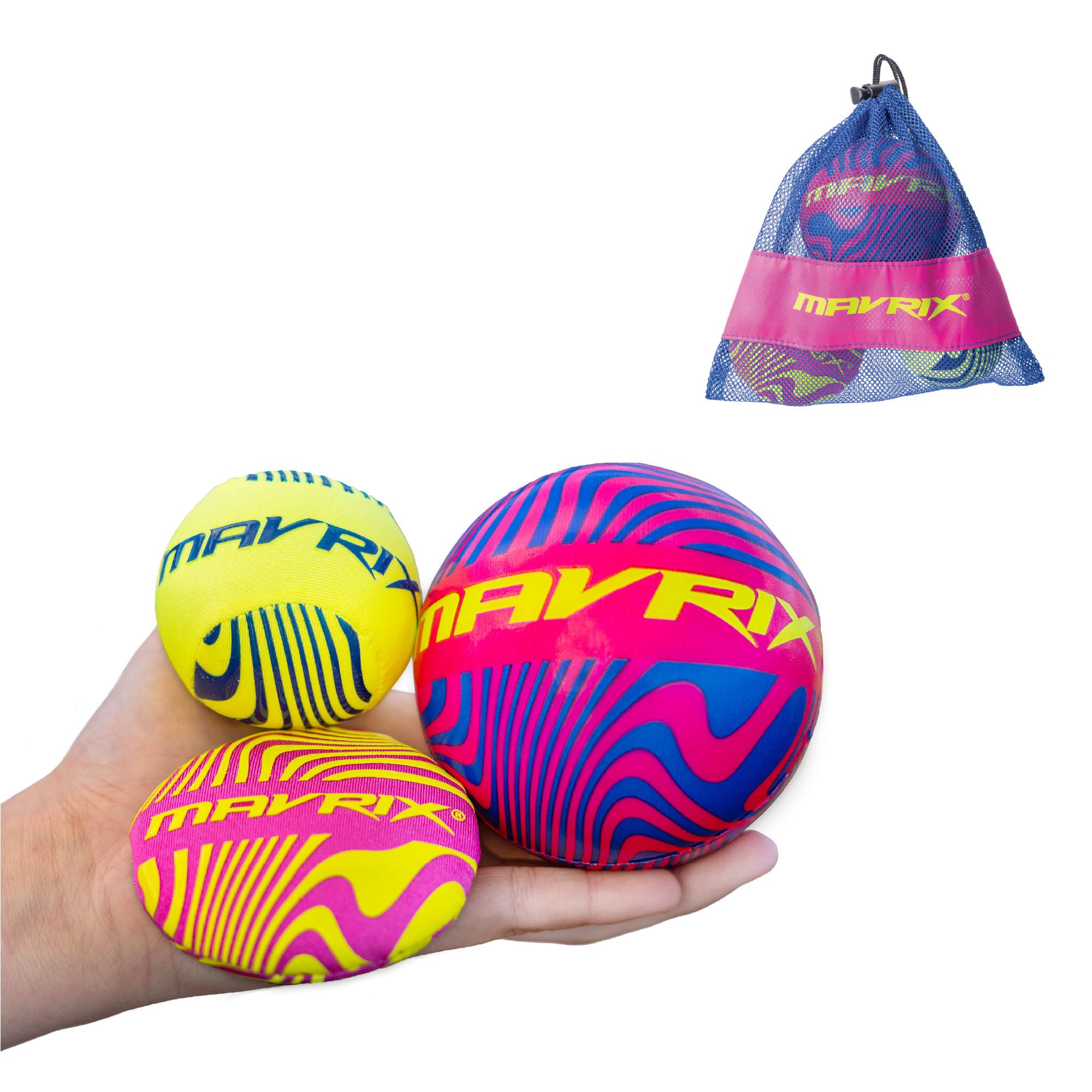 Mavrix 3 Piece Skimming Set, Skim Ball, Skim Disc & Foam Ball for Beach & Pool - Floating Water Toys for Skipping & Catching, Neon Yellow, Neon Green