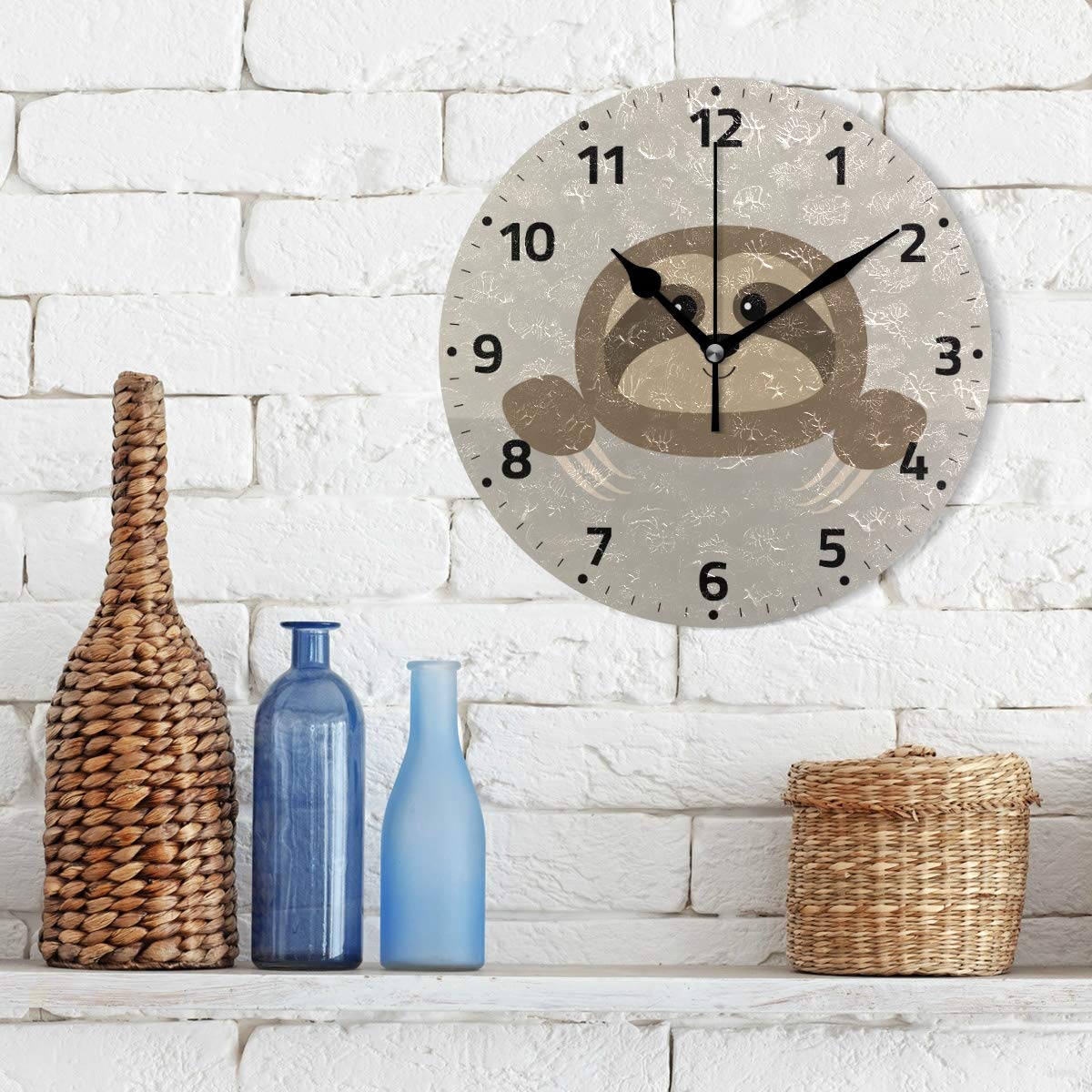 Mnsruu - Orologio da parete rotondo con simpatica bradipo e silenzioso
