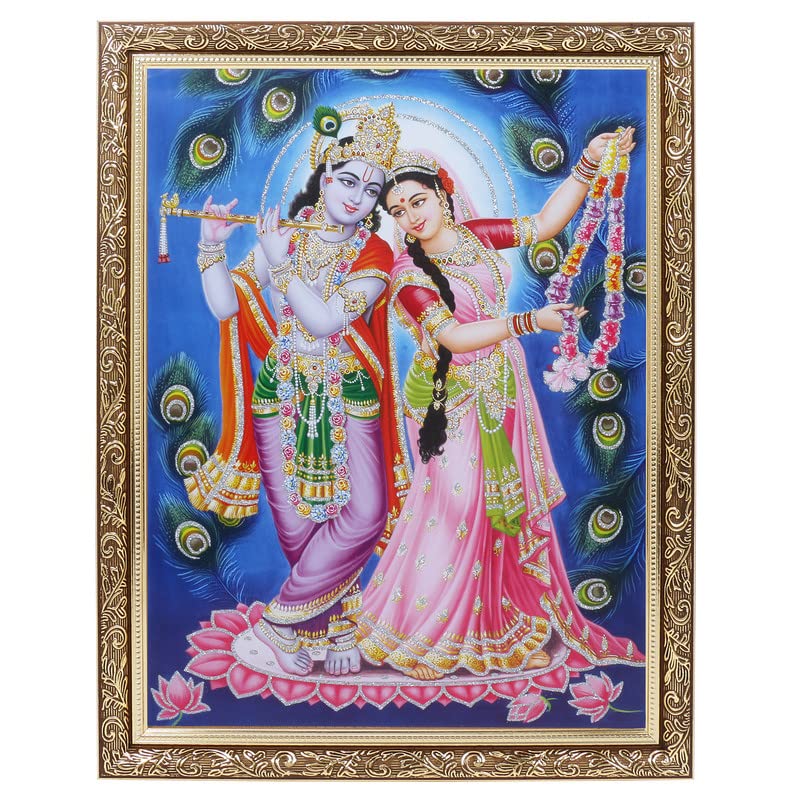 Cadre Radhaji et Krishnaji argent Zari grand format pour salon