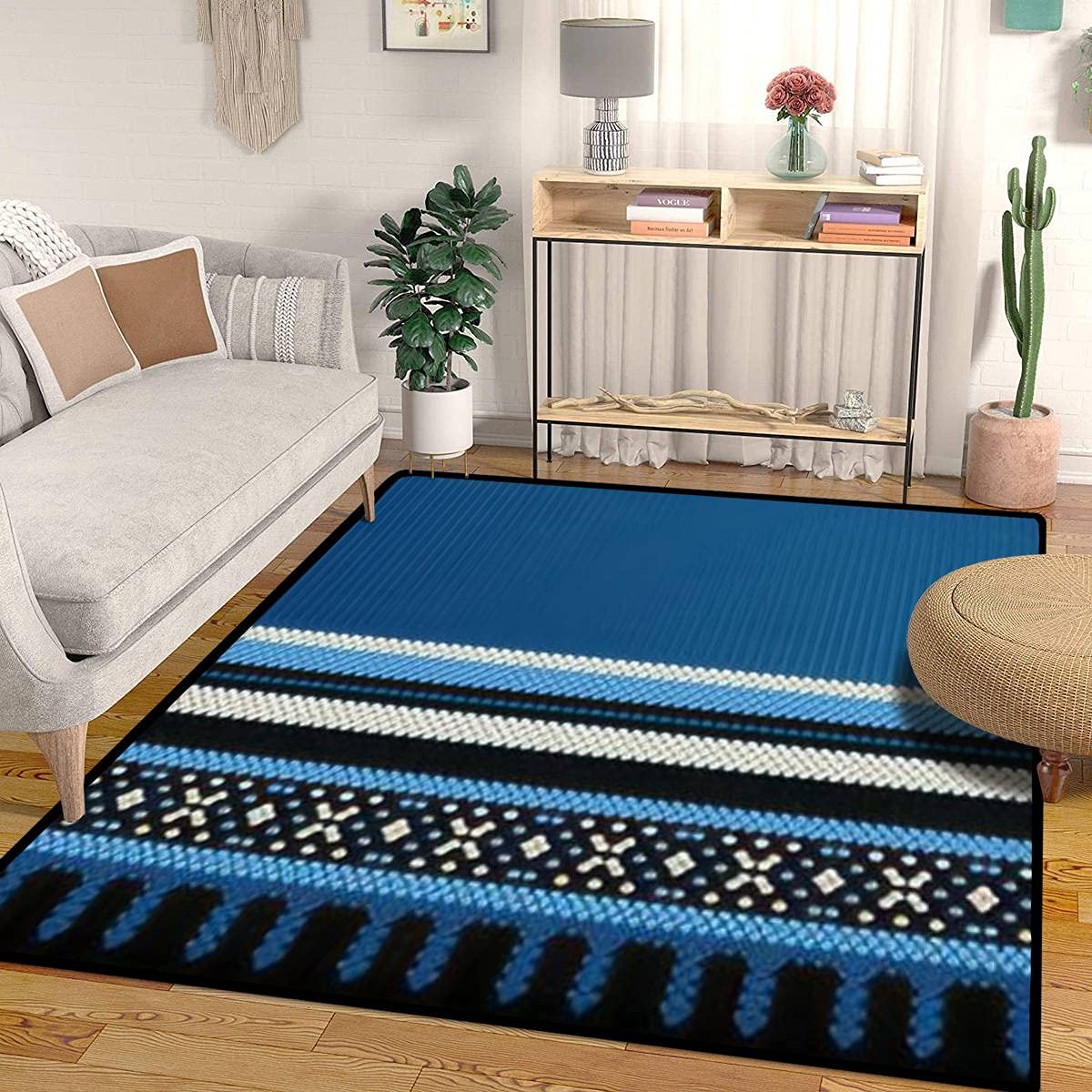 quetas artworkArea Rugs Vertical Blue Theme Sadu Weaving Middle Eastern Traditional Rug Living Carpets Traditional, Non-Slip Floor Mats, Bedroom, Living Room Decorative Soft Indoor Modern (63''x94'')