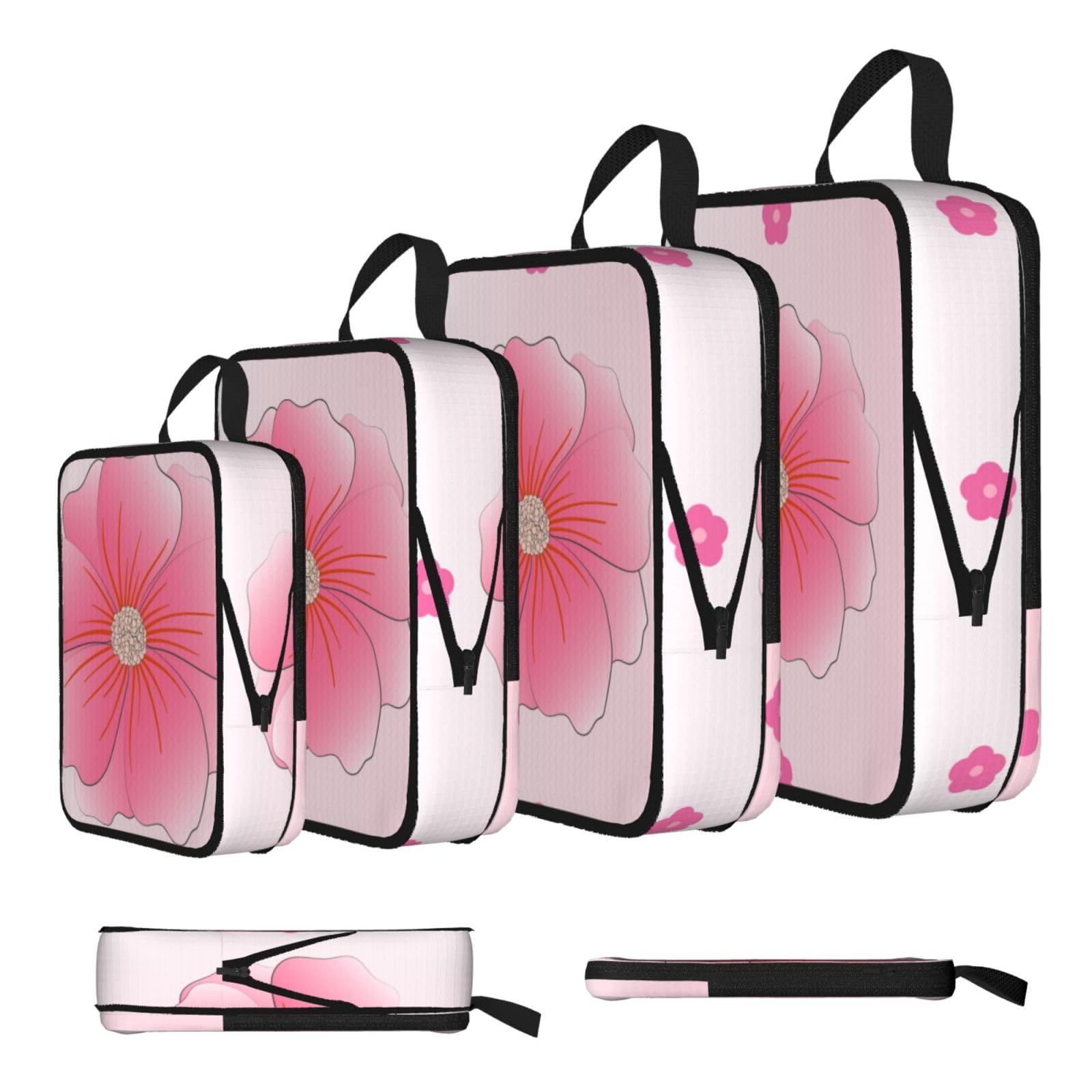 Sxzvvbn Black Blooming Carnations Compression Packing Cubes 4 Piece Set
