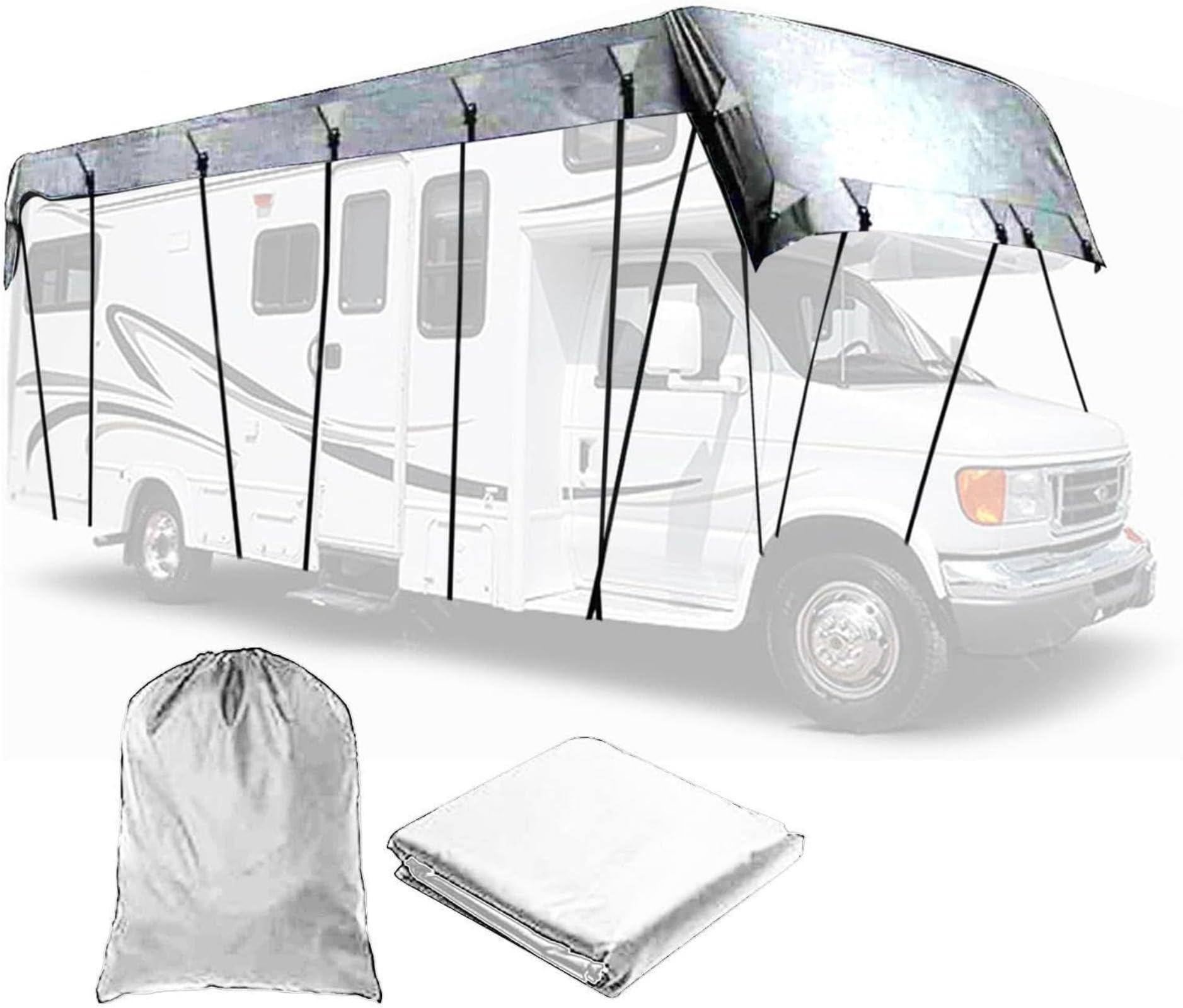 Travel Trailer RV Roof Cover - 210D Oxford Cloth, for 20-22 ft, Waterproof Durable Oxford Foldble Mobilehome Covers (Gray,10m×3m)