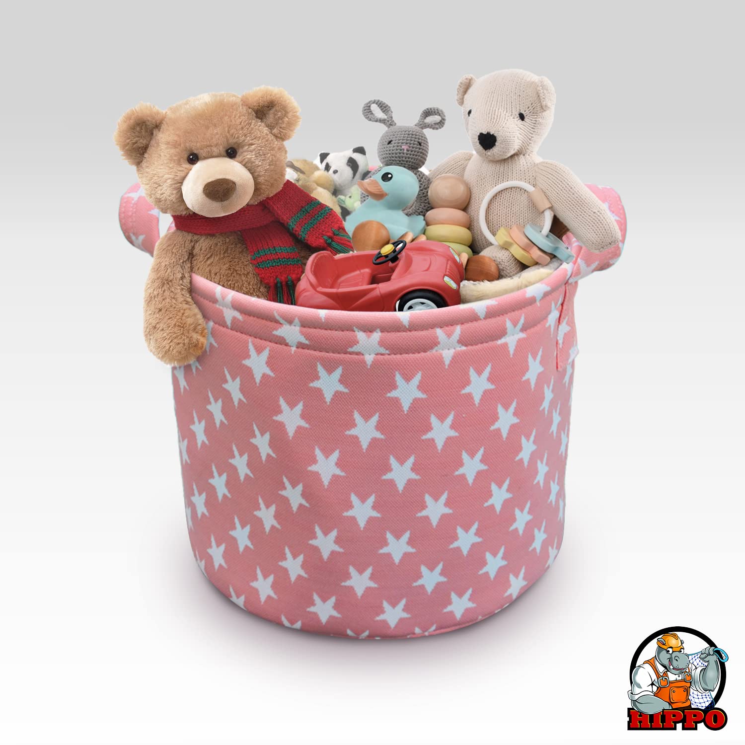 HIPPO Designer Non-woven Polyester Cute Baby Toy Bin for Smart Mothers Unbreakable Toy Storage Basket For Babies Laundry Basket Cloth Storage Bin (Pink-Star, Pack of 1 pc)