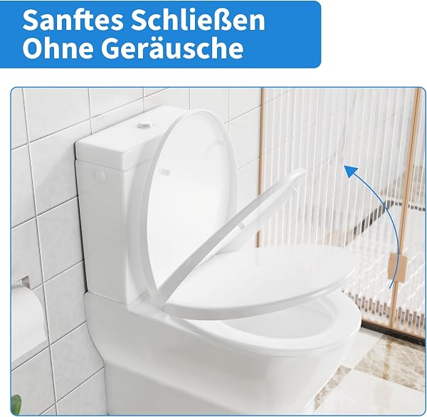 TROPOW Toilettendeckel mit Absenkautomatik,Antibakterieller WC Sitz,Quick-Release-Funktion,Passend für die meisten O-Form-Toiletten,PP-Klodeckel,Toilettensitz Belastbar bis 150 kg,Weiß - 5