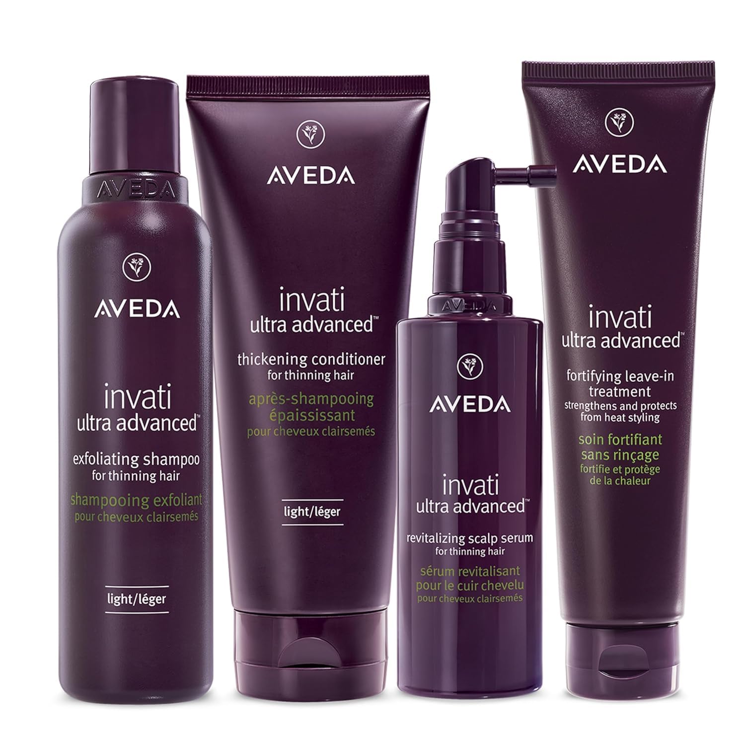 Aveda Invati Ultra Advanced Routine: Shampoo (200ml) + Balsamo (200ml) + Siero Rivitalizzante (150ml) + Trattamento fortificante (100ml) - Rinforza i capelli diradati - Anti-crespo e termoprotettivo