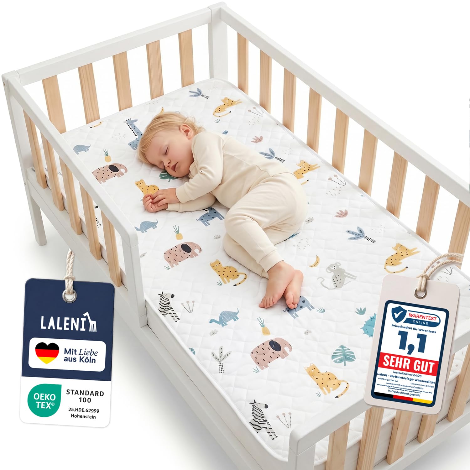 Laleni Bettunterlage wasserdicht Kinder 70x140 cm - Oeko-TEX zert. & knisterfreie Matratzenauflage mit rundum Gummizug - wasserdichte Matratzenauflage für Kinderbetten 70x140 cm - Tiere