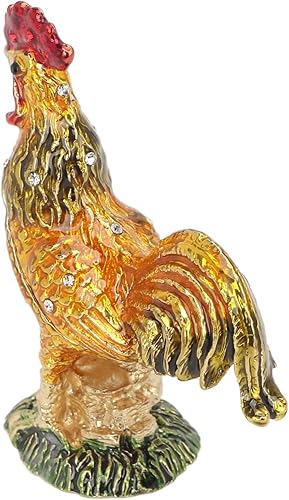Miniatura 8 de Pssopp Caja de baratijas, caja de joyería pequeña en forma de gallo, mini esmaltado, gallo, con bisagras, organizador de joyas para coleccionar