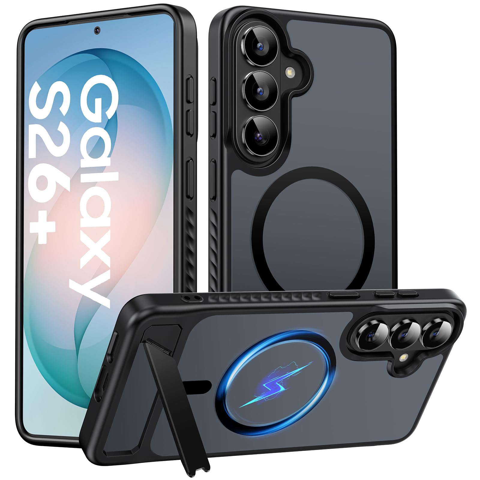 for Samsung Galaxy S26+ Plus Case, [Compatible with MagSafe] [3 Stand Ways], Military Grade Drop Protection Invisible Stand Slim Case for Galaxy S26 Plus 5G, Black