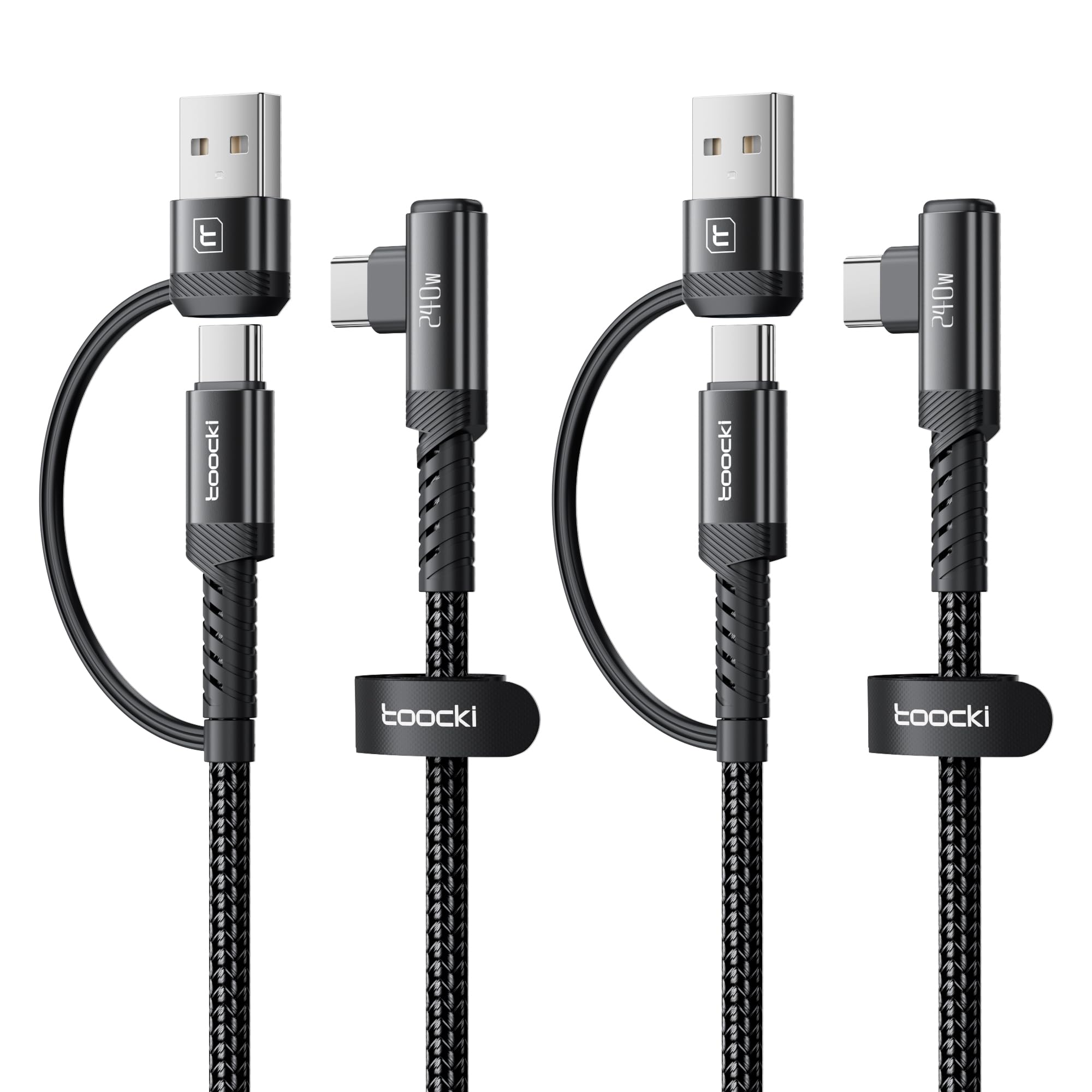toocki Cavo da USB C a USB C da 240 W, 3,1 m, confezione da 2, cavo di ricarica 2 in 1 da USB A/C a tipo C, ad angolo retto PD 3.1, ricarica rapida per iPhone 17, 16, 15 Pro Max, MacBook Pro, iPad