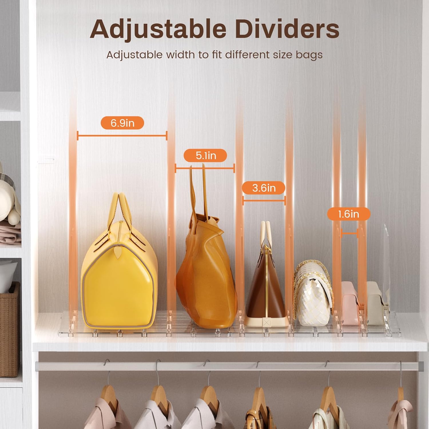 Purse Organizer for Closet, Adjustable Clear Handbag Storage Holder, Acrylic Purse Organizer for Closet Organization, Shelf Divider, Perfect for Bedroom, Living Room, Home - Image 3