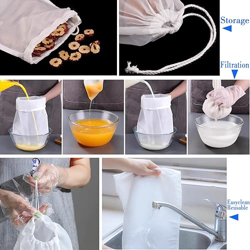 Miniatura 7 de 4 coladores de trapos, colador de bolsas de nueces de nailon de grado alimenticio, colador reutilizable para colar jugo de frutas, leche de nueces,