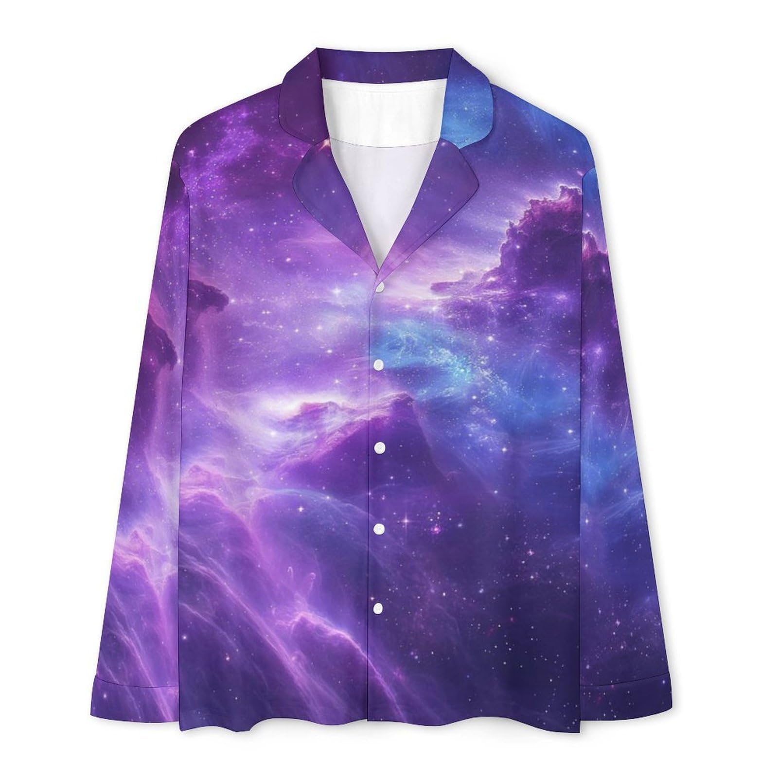 OLEETS Completo Pigiama da Uomo 2 Pezzi - Cielo Stellato Viola Pigiama Invernale Pantaloni Top Caldo Autunnale Traspirante Morbido 2 Pezzi Casual Ampio
