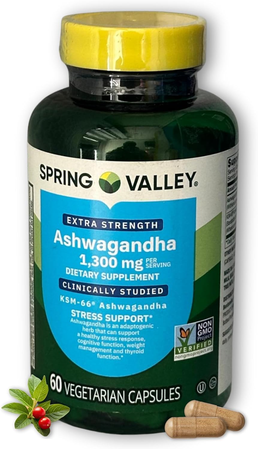 Ashwagandha ksm 66 1300mg- Capsules Extra Strength, 60ct (Pack of 1), Boxed By Fusion Shop Store