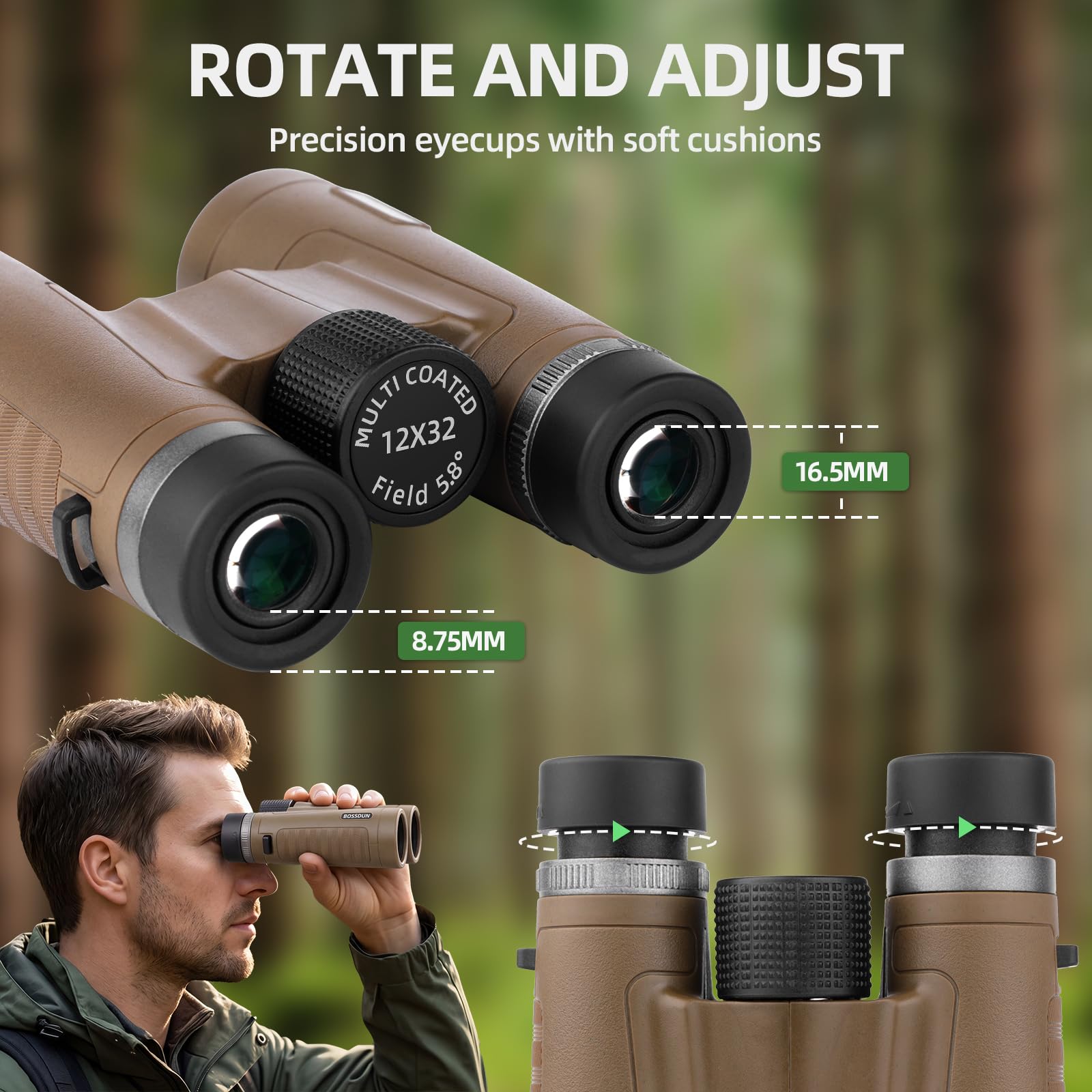 Binocolo compatto per adulti 12x32 ad alta potenza, binocolo tascabile per il birdwatching, impermeabile con lenti BAK4 FMC, leggero e utilizzabile con una sola mano