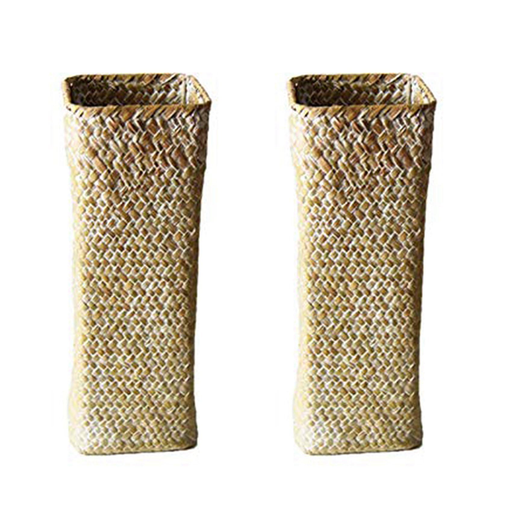 Hndhbfgrt 2X Rattan Flower Vase Bamboo Baskets Decoration Vases Flower Fruit Basket Flower Vase Tall Vases for Home Decor White