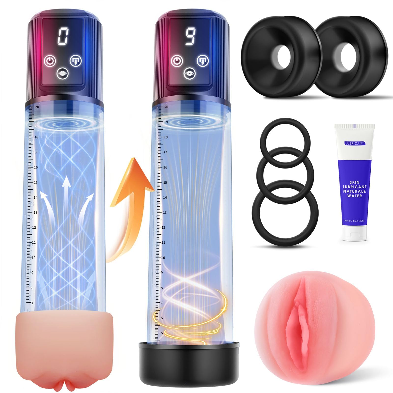 Tagnaff Pompe à Pénis Sextoyse Homme Masturbateurs masculins avec 9 D'aspiration&9 Modes Entraînement Masturbateur Sex Toys avec Anneaux, Ensemble de 7 7ièces