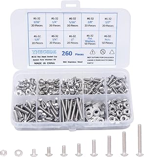 Hex Button Head Cap Bolts Screws Nuts Washers Assortment Kit #6-32 UNC Machine Screw Assortment Kit 304 Stainless Steel Nuts and Bolts Assortment Kit, Full Thread - 260 Pieces