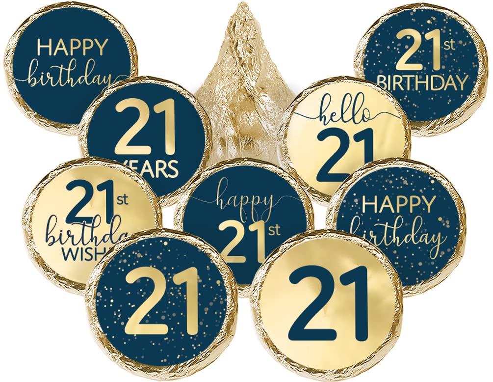Autocollants anniversaire bleu marine et doré pour personnaliser facilement vos bonbons 21 ans