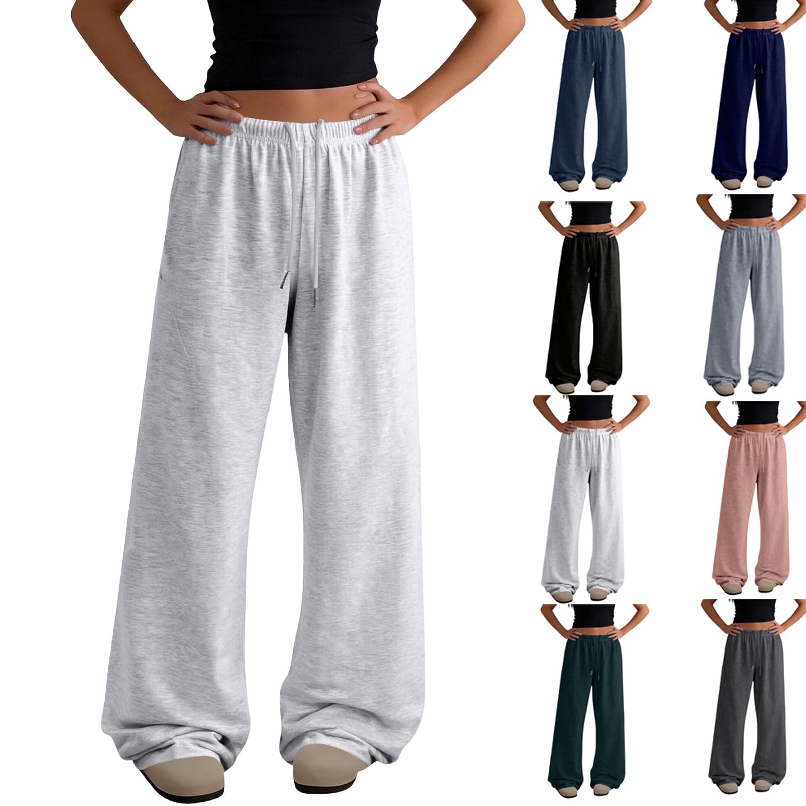 Gumipy Wide Leg Sweatpants Women High Waisted Drawstring Baggy Sweatpants Flowy Trendy Palazzo Pants Workout Sweat Pants
